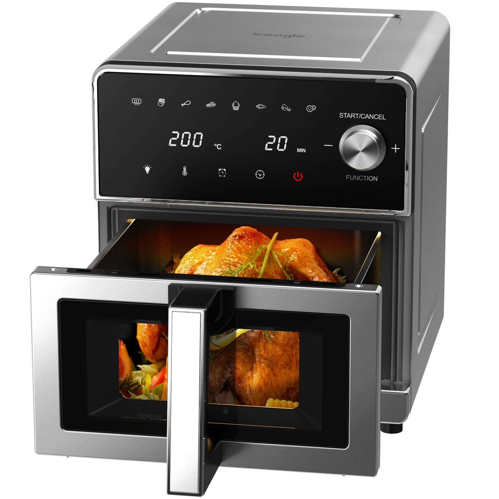 ICEAGLE Air Fryer Heissluftfritteuse AFTO101D 8L Heißluftfriteuse 2100 Watt Silber