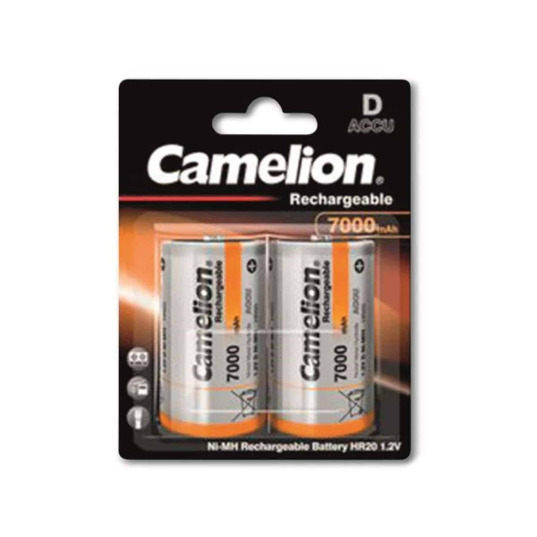 Due batterie AA in confezione. Confezione nera e arancione, batterie etichettate.