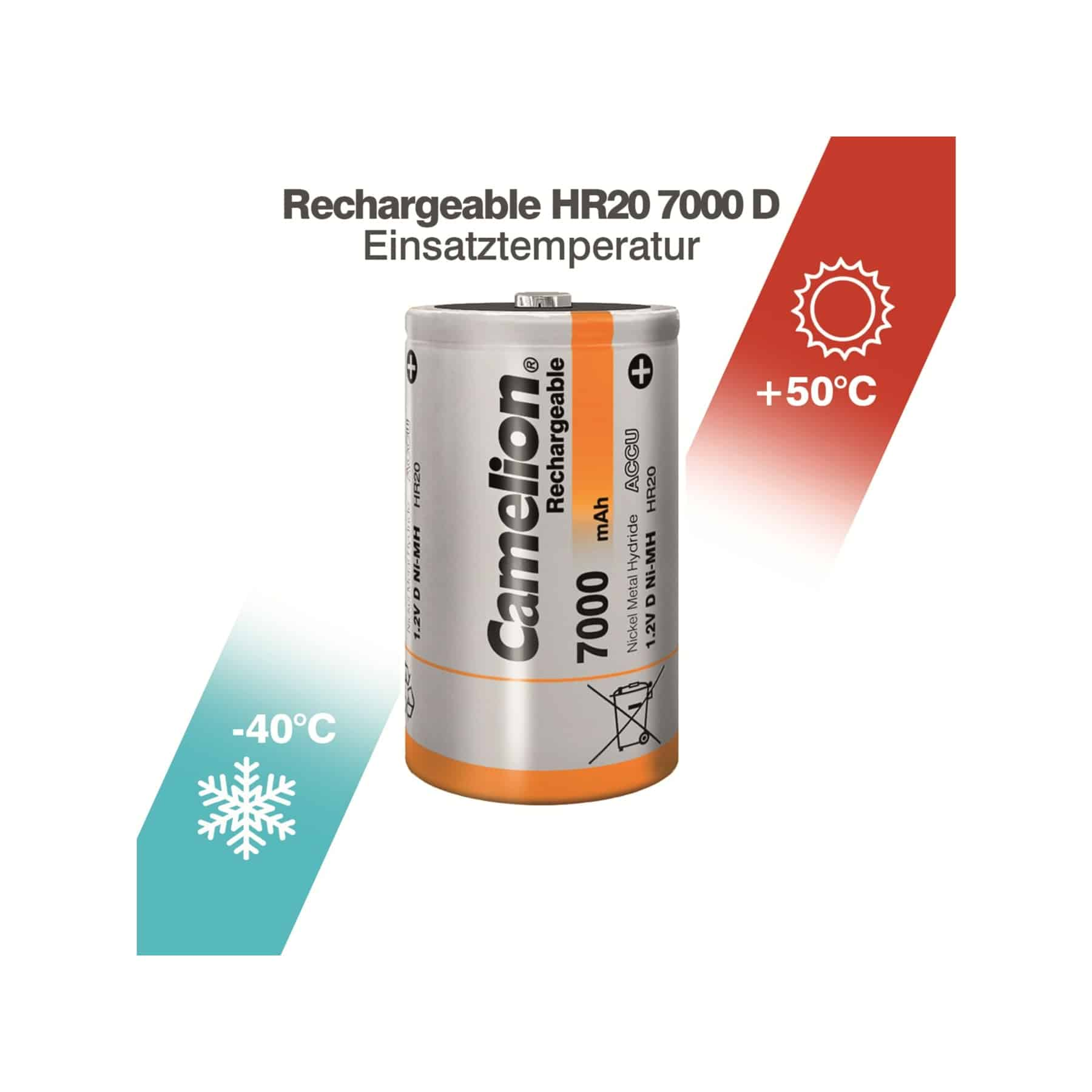Batteria ricaricabile con testo sulla temperatura e capacità.