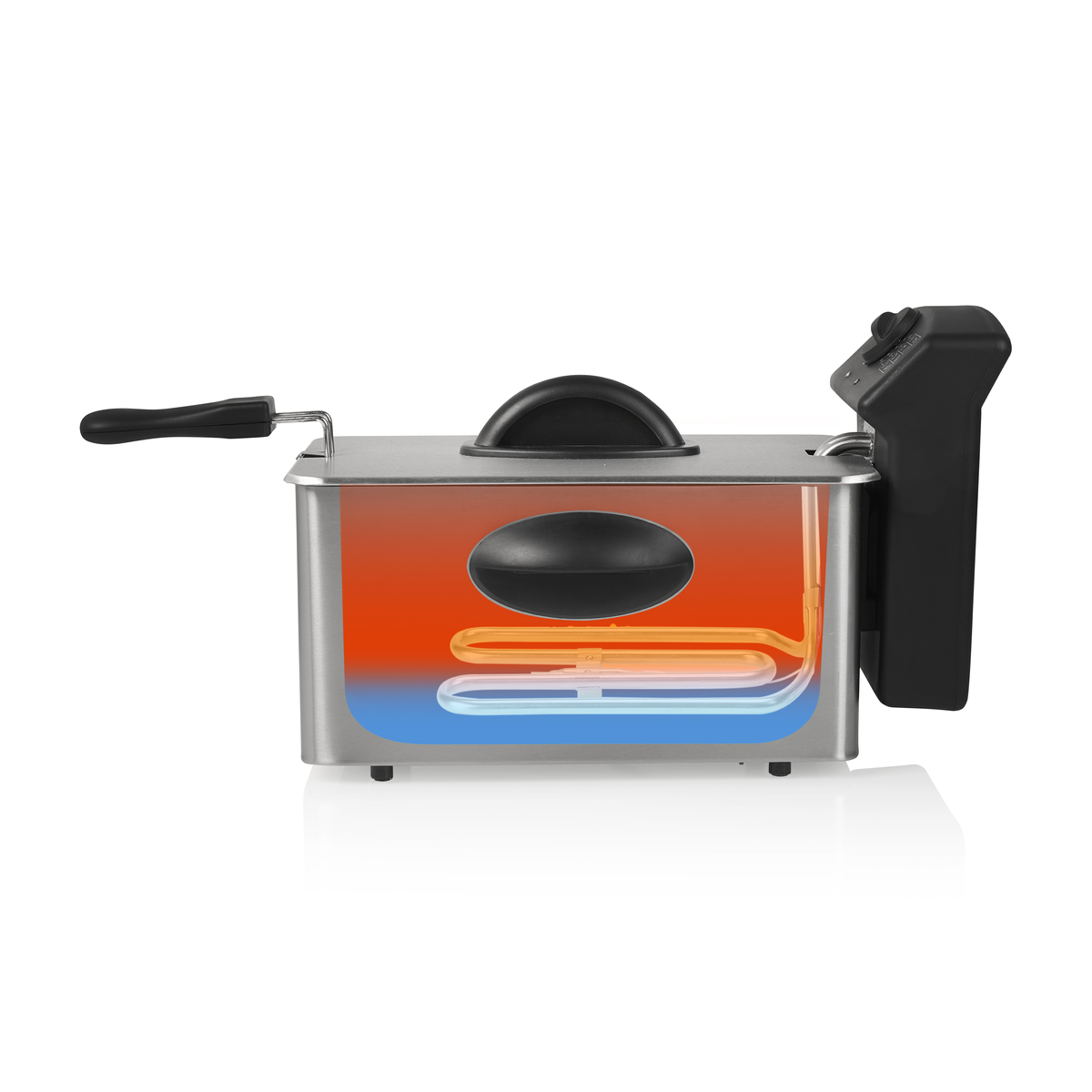 Frytownica powietrzna ze smartfonem wyświetlającym przepis znajduje się na blacie.