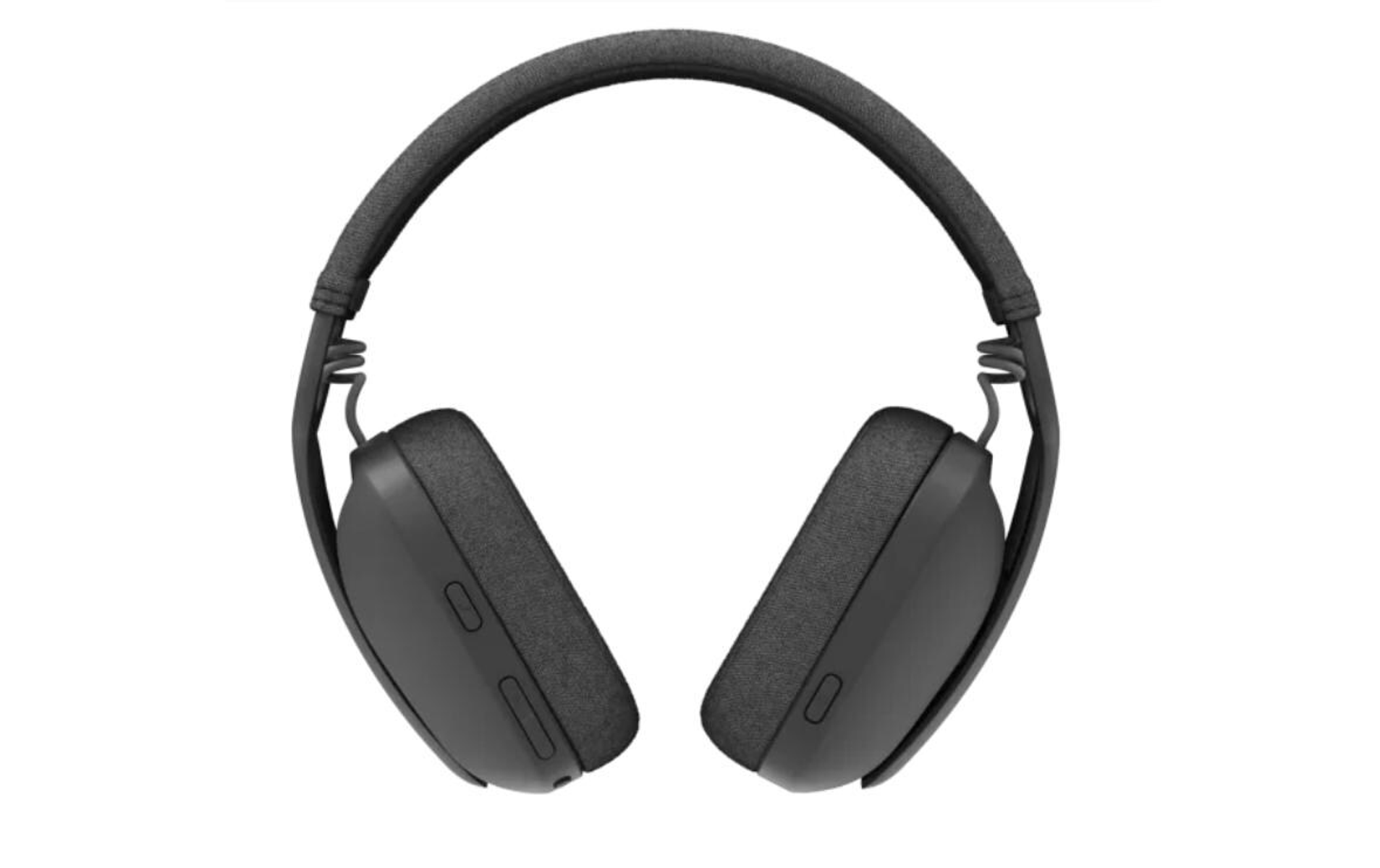 Para czarnych słuchawek nausznych na białym tle.