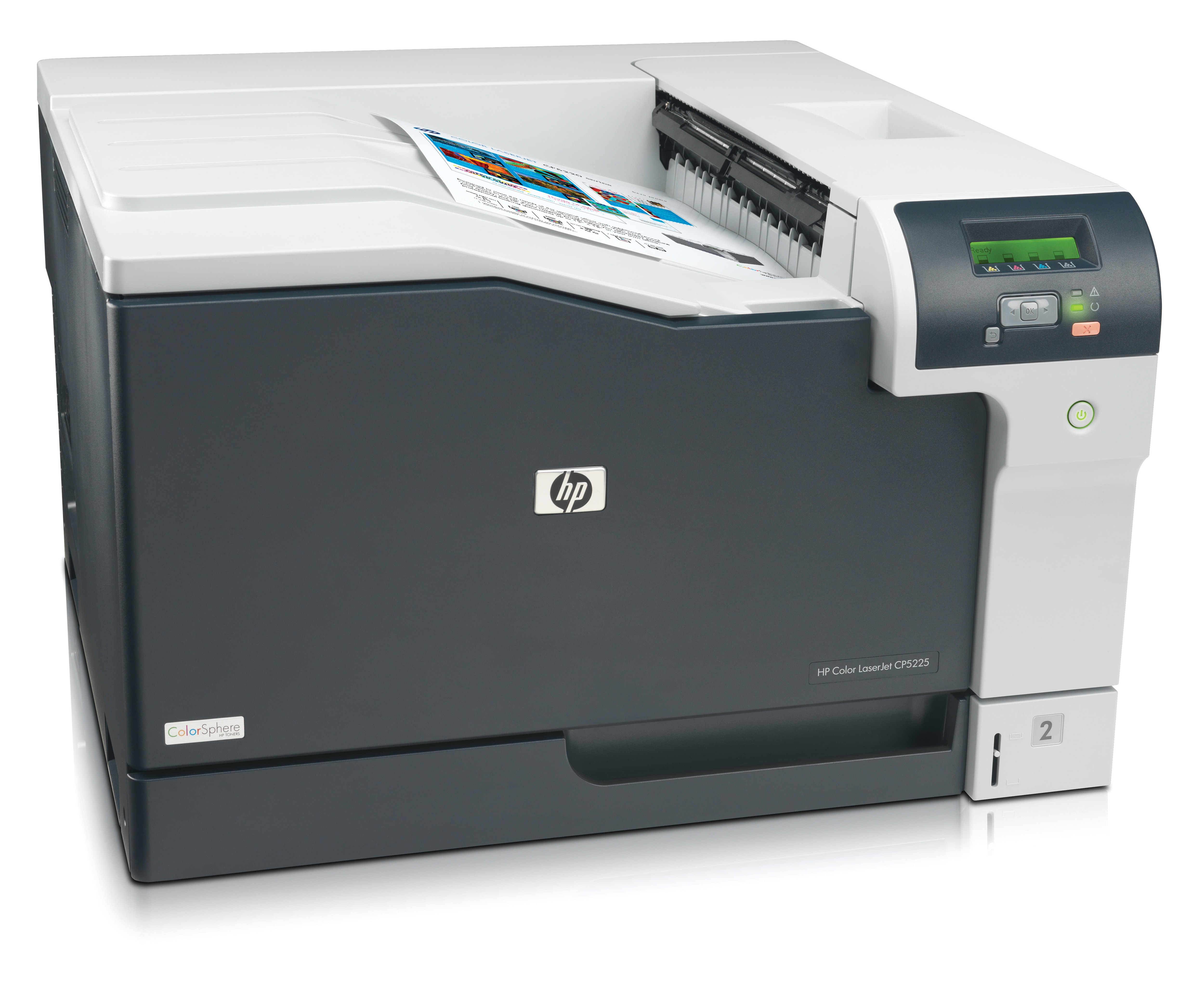 Impresora láser color HP. La impresora es en blanco y negro. El fondo es blanco.