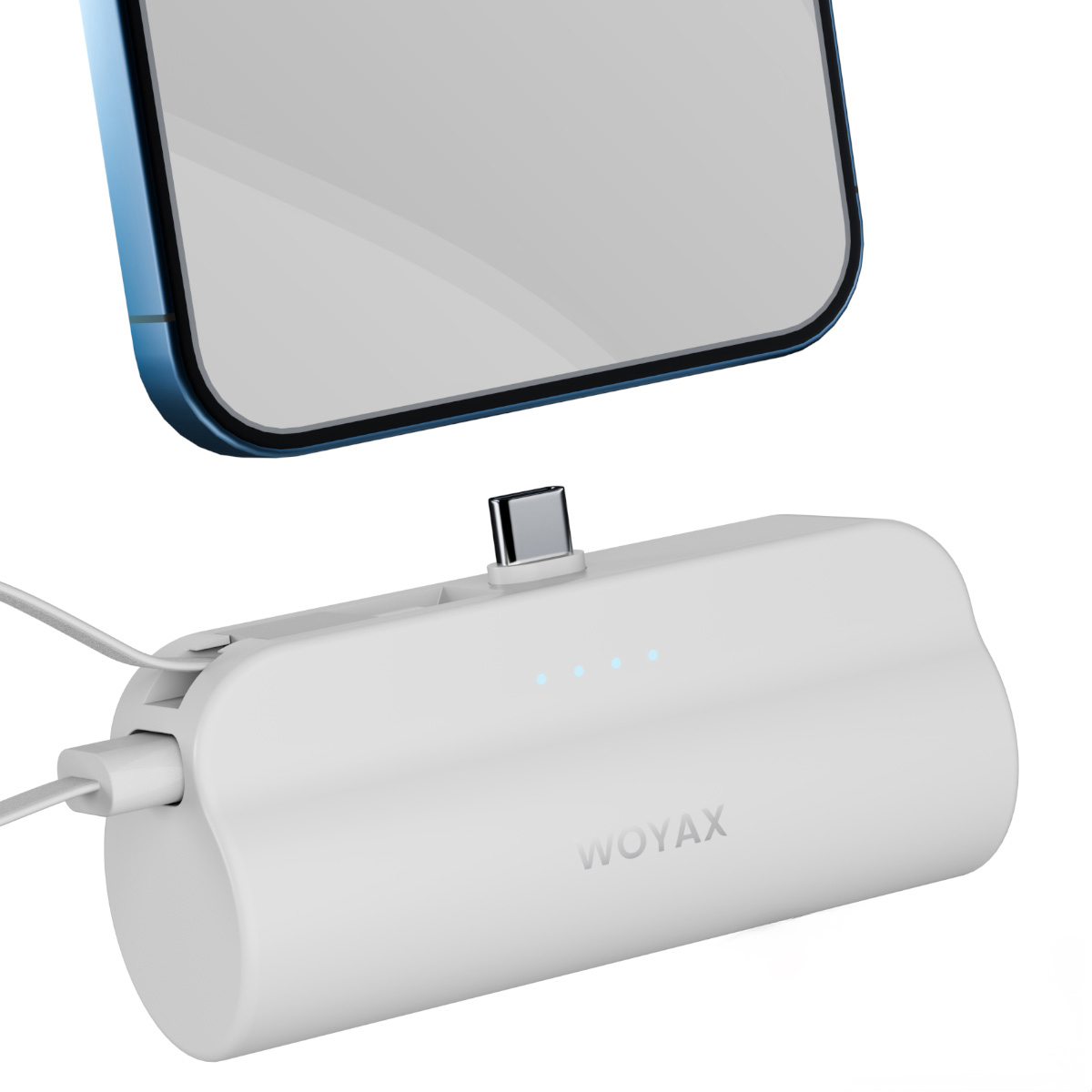 WOYAX Type-C Soketli 2 Type-C Port Dahili Kablolu Taşınabilir Şarj Cihazı Mini 5.000 mAh mAh Powerbank Beyaz