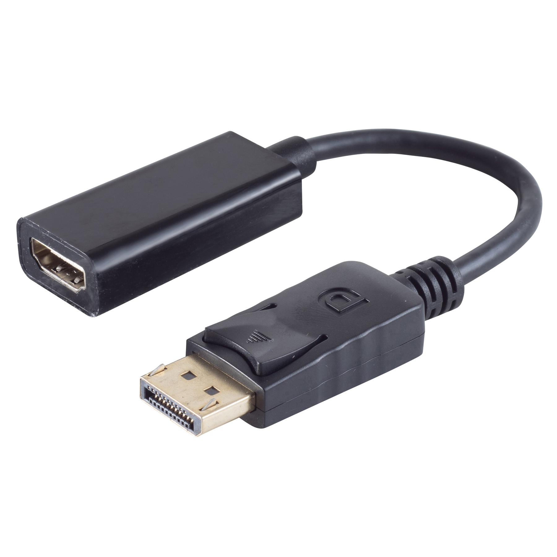 Schwarzes DisplayPort-zu-HDMI-Adapterkabel.