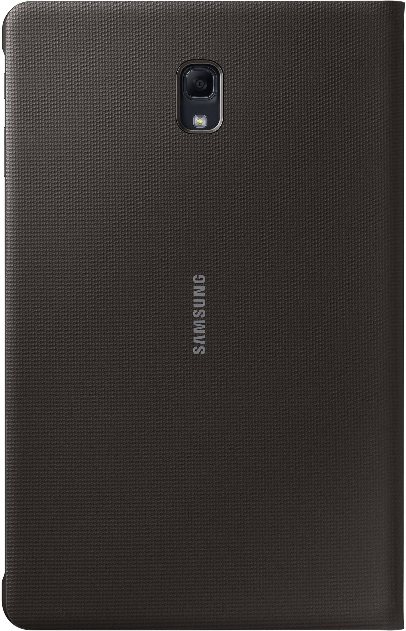 Un tablet marrone con il logo Samsung e una fotocamera sul retro.