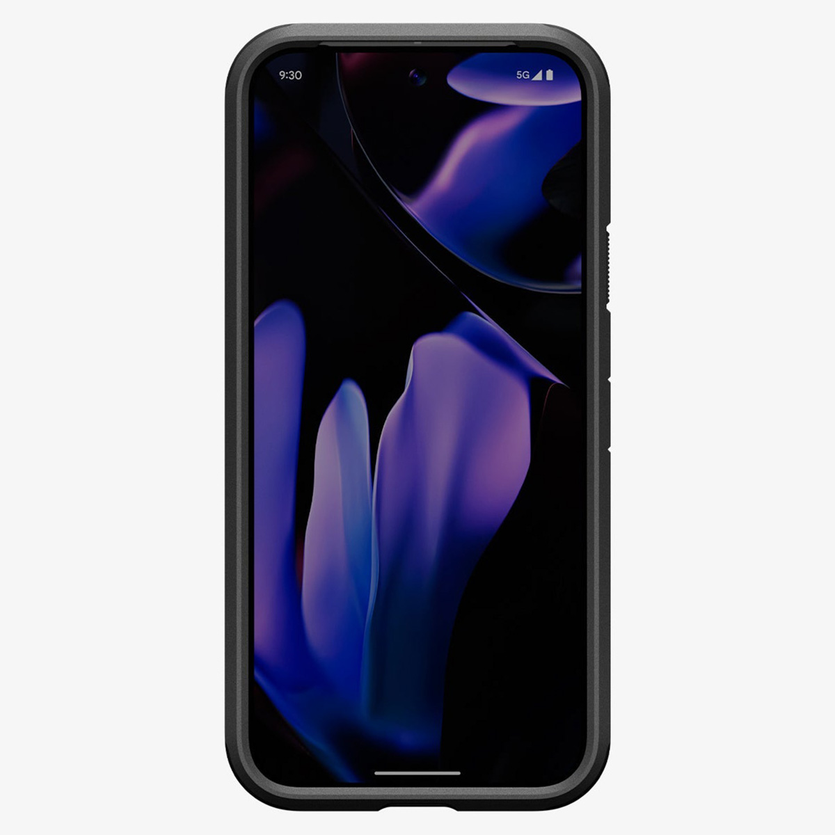 Modernes Smartphone mit gefaltetem Bildschirm, schwarzem Rahmen und 5G-Symbol oben rechts.