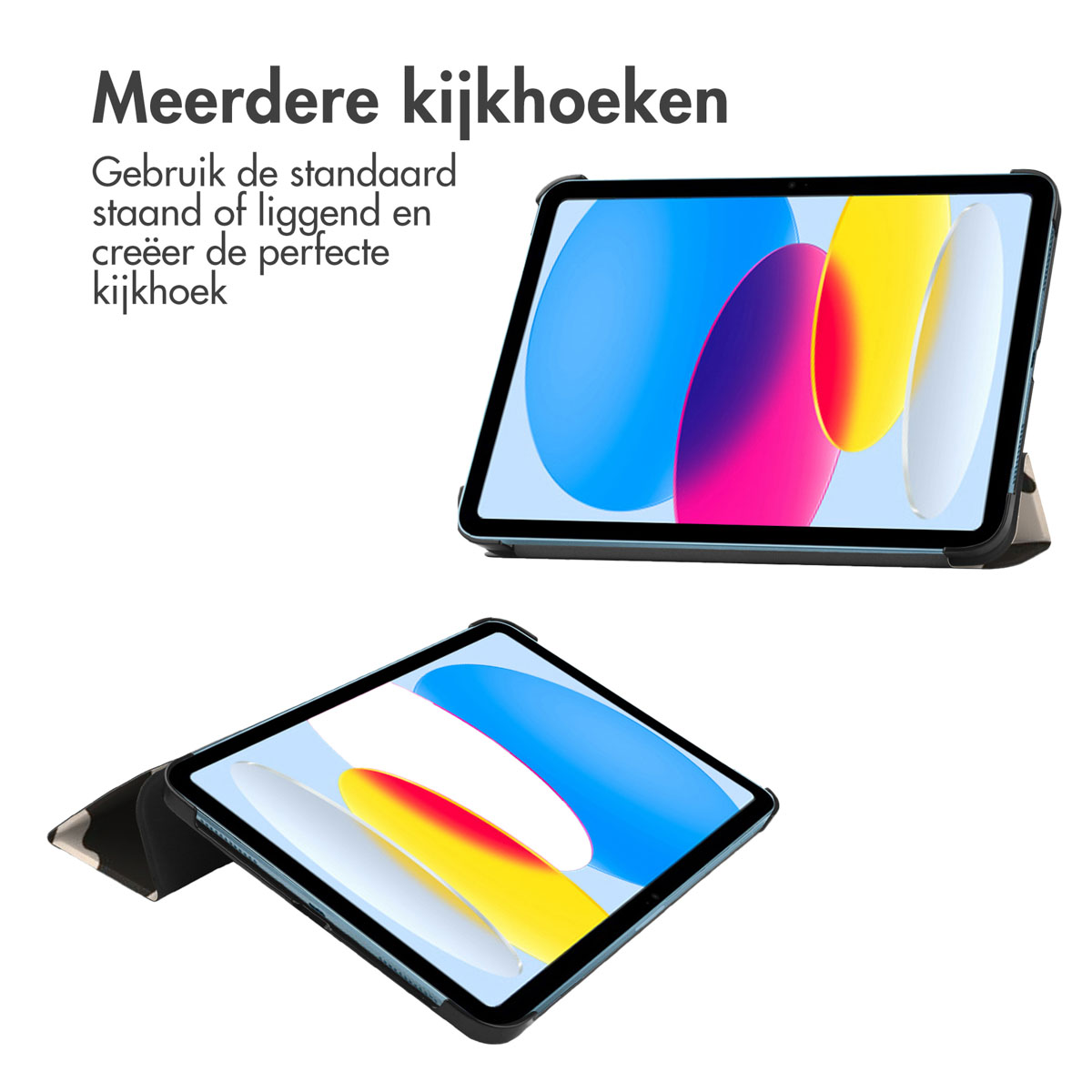 Two tablets in cases, showing different viewing angles.