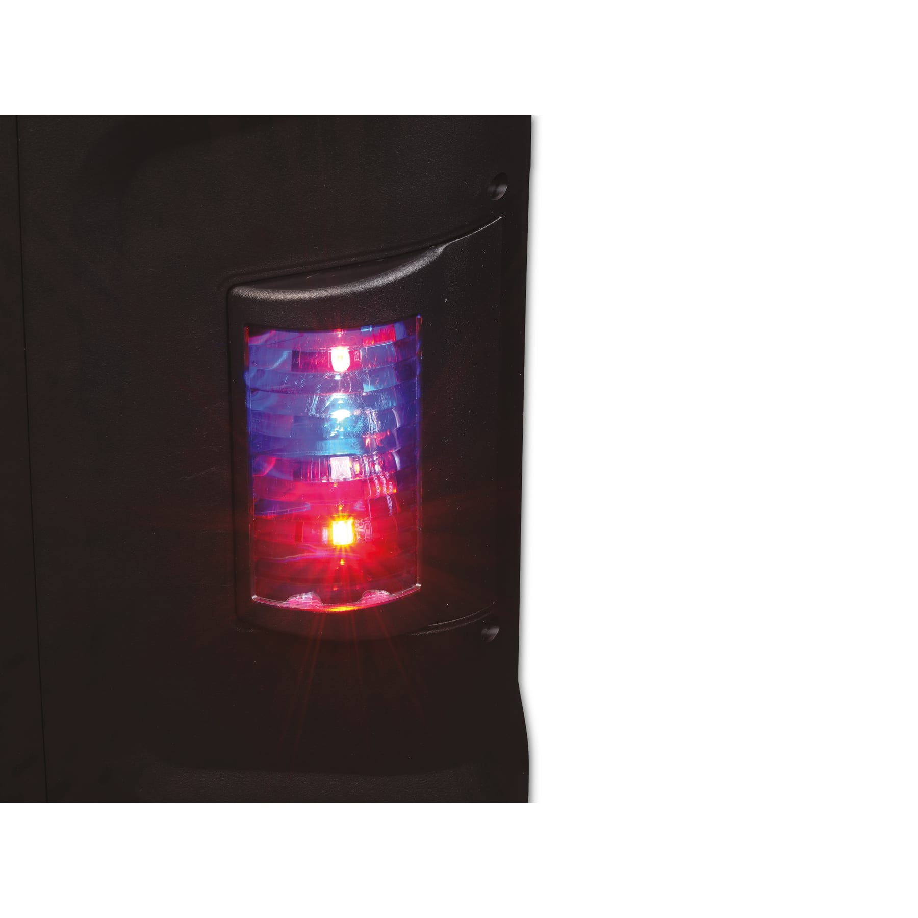 Rode en blauwe lichten op een zwart object. De lichten zijn verlicht en creëren een levendig effect.