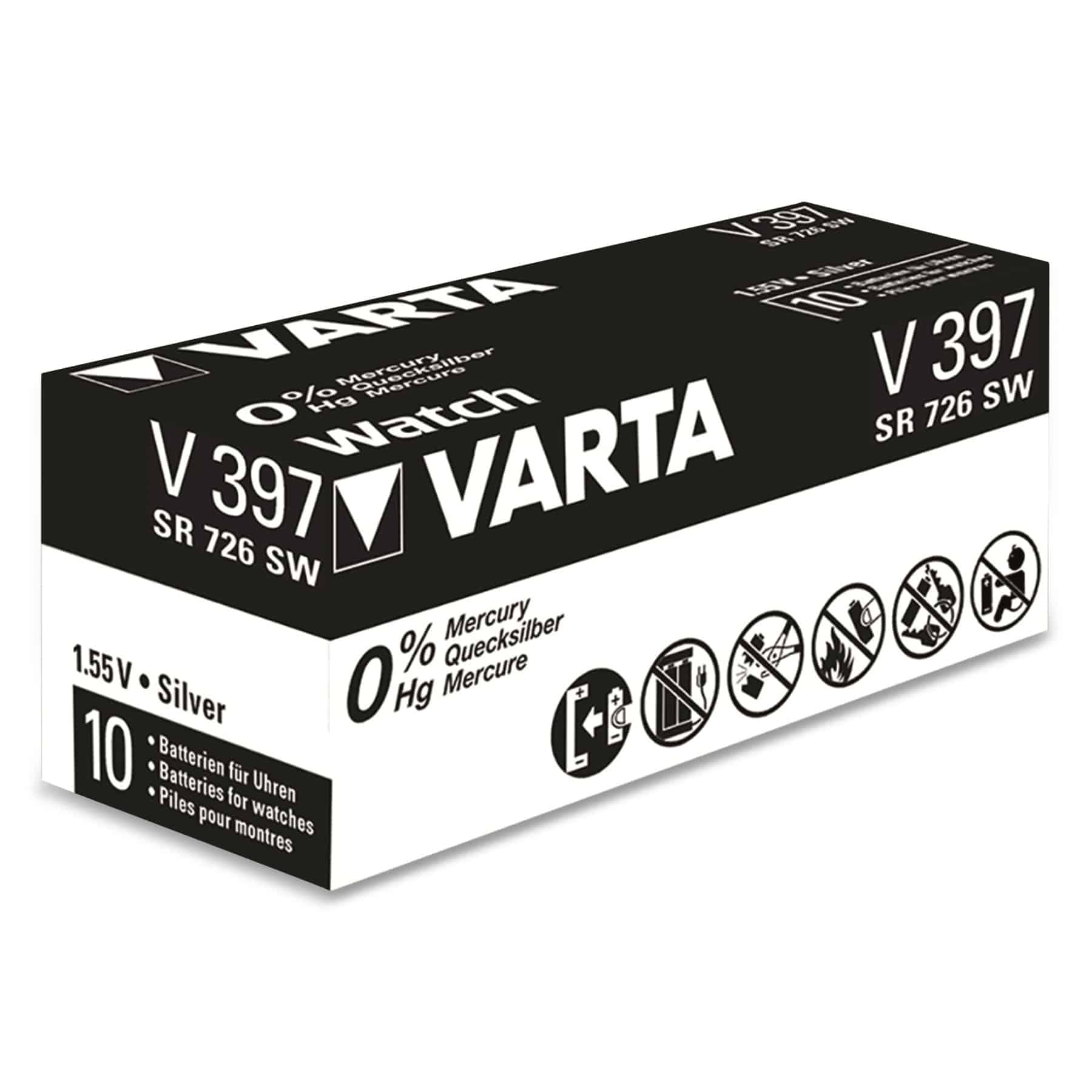 Eine schwarz-weiße Varta-Batteriebox mit Warnhinweisen und Batteriedetails.