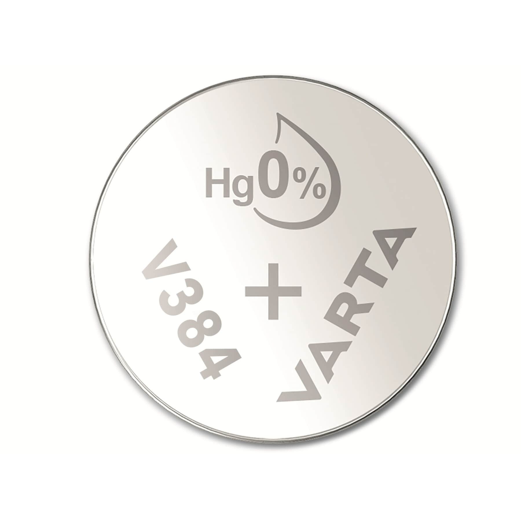 Okrągła bateria z nadrukiem Hg 0% i V384 + VARTA.