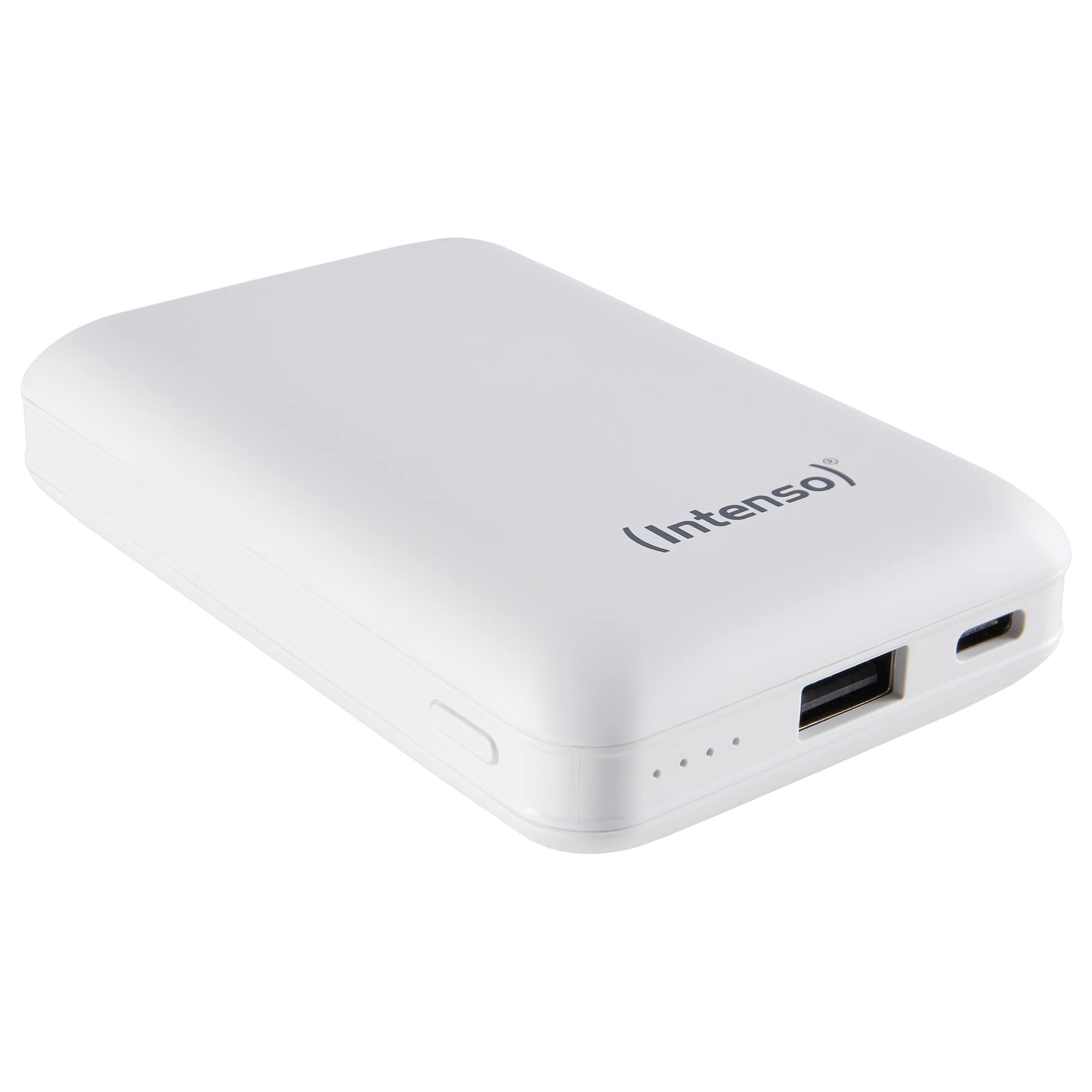 Weiße Intenso Powerbank mit USB-Anschlüssen.
