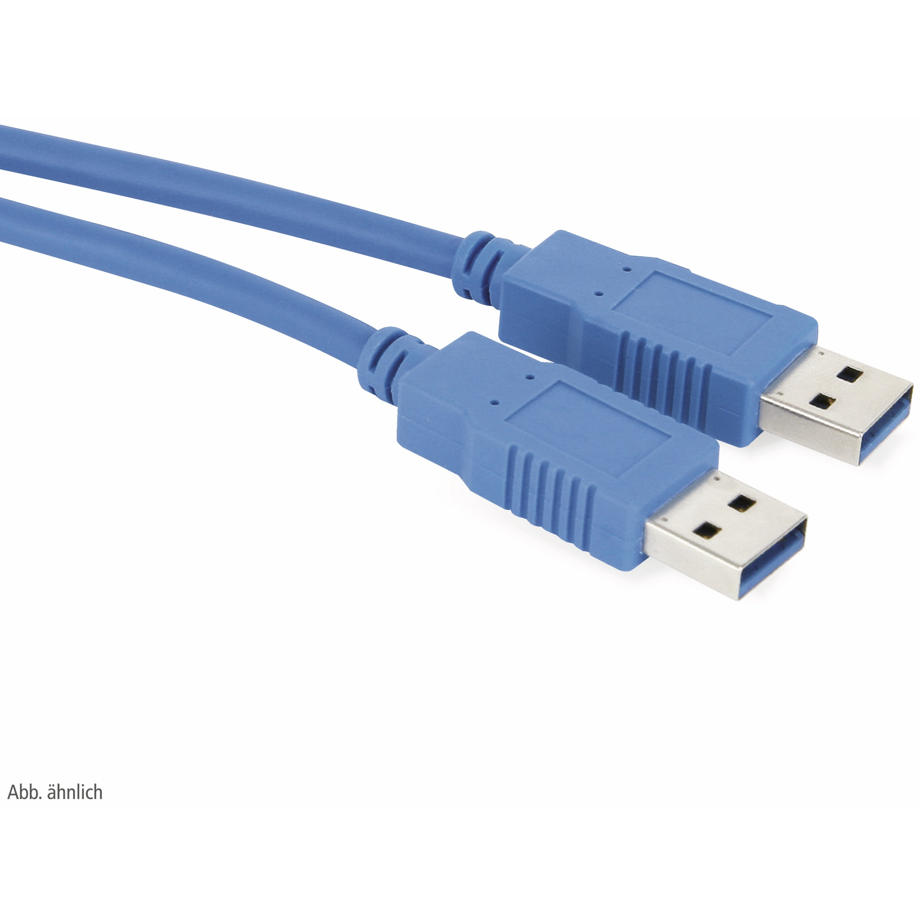 Cavi USB blu con connettori, su sfondo bianco.