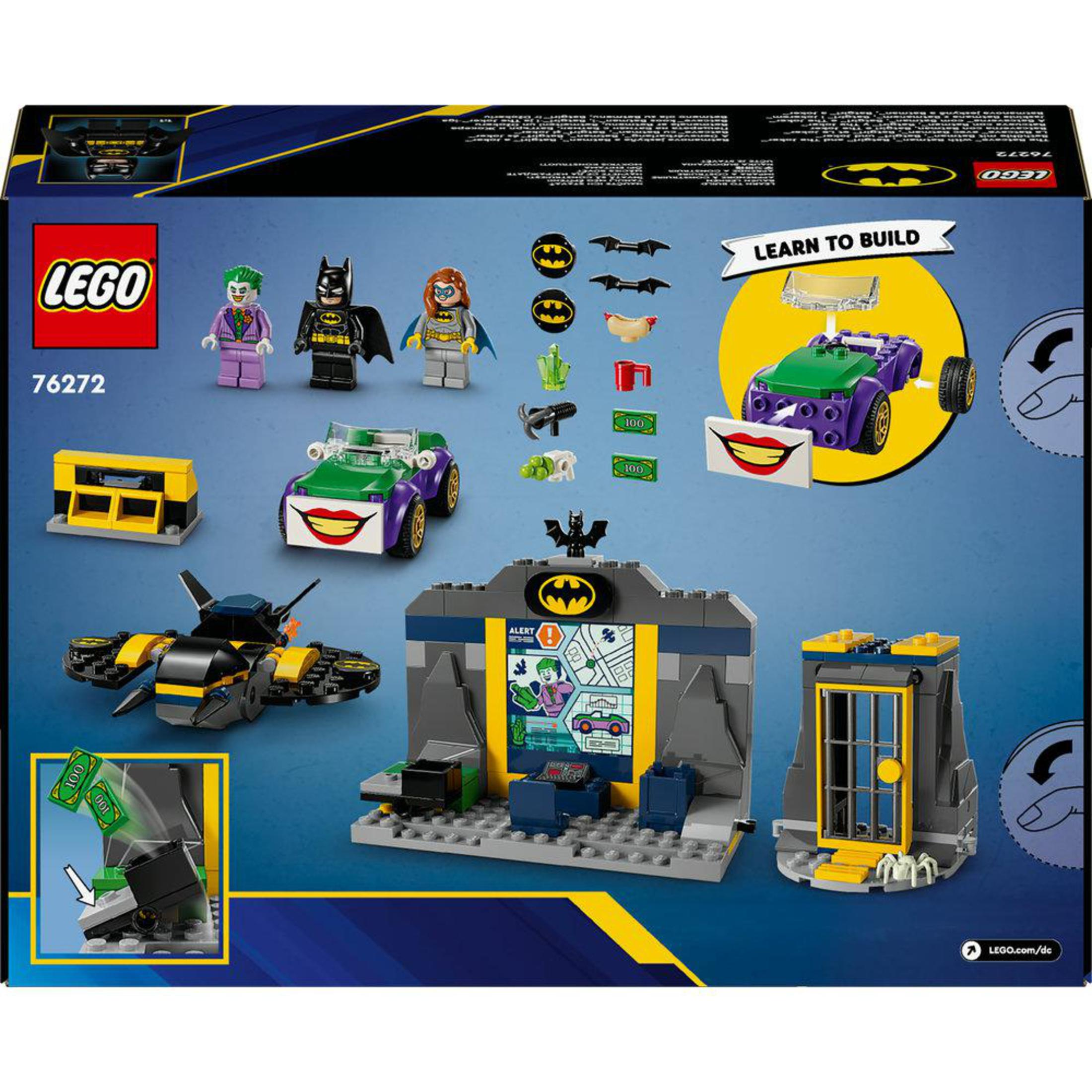 LEGO-Set-Box mit verschiedenen Figuren und Zubehör, mit weißem Hintergrund.