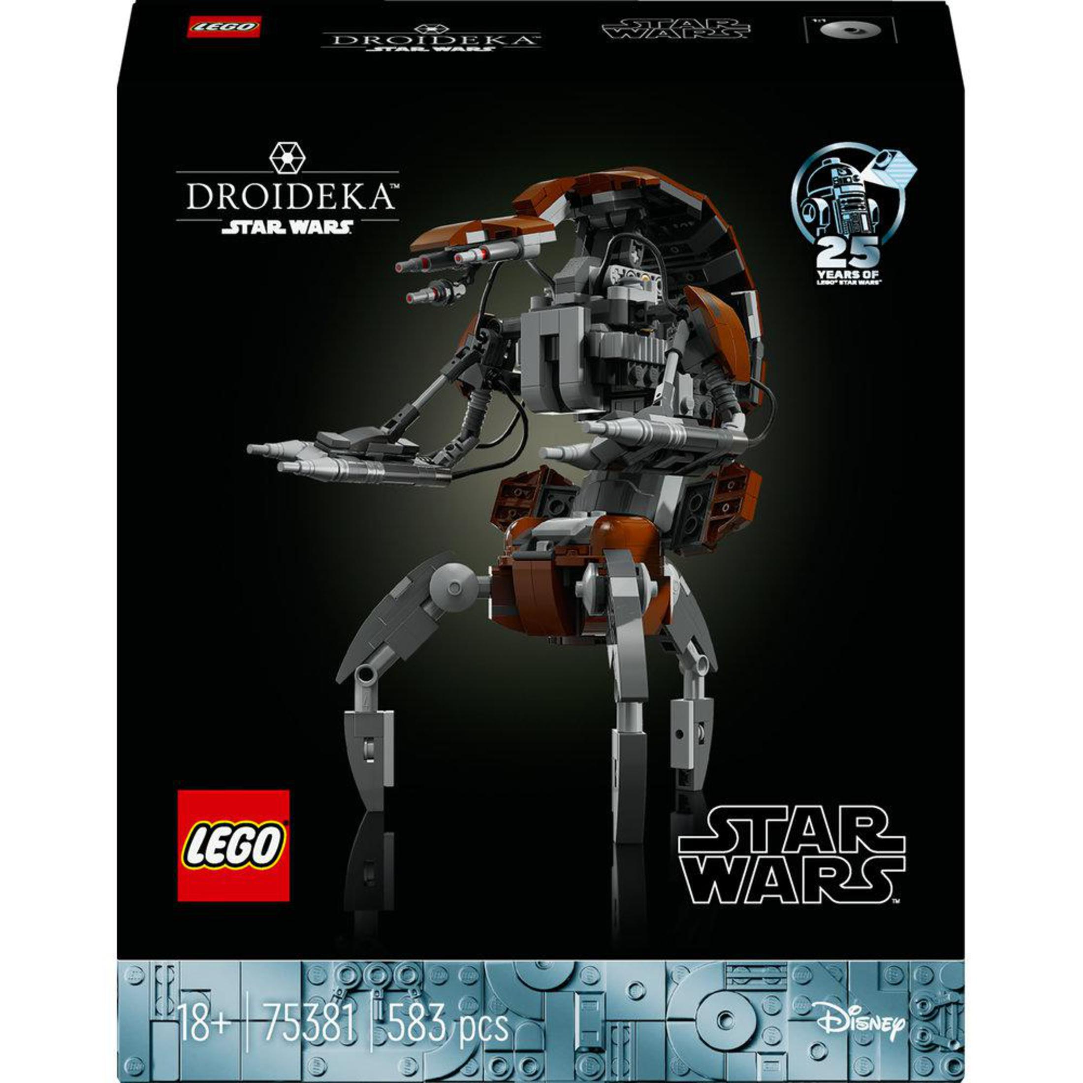 Pudełko zestawu Lego Star Wars Droidika. Zestaw przedstawia model Droidika na czarnym tle z tekstem.