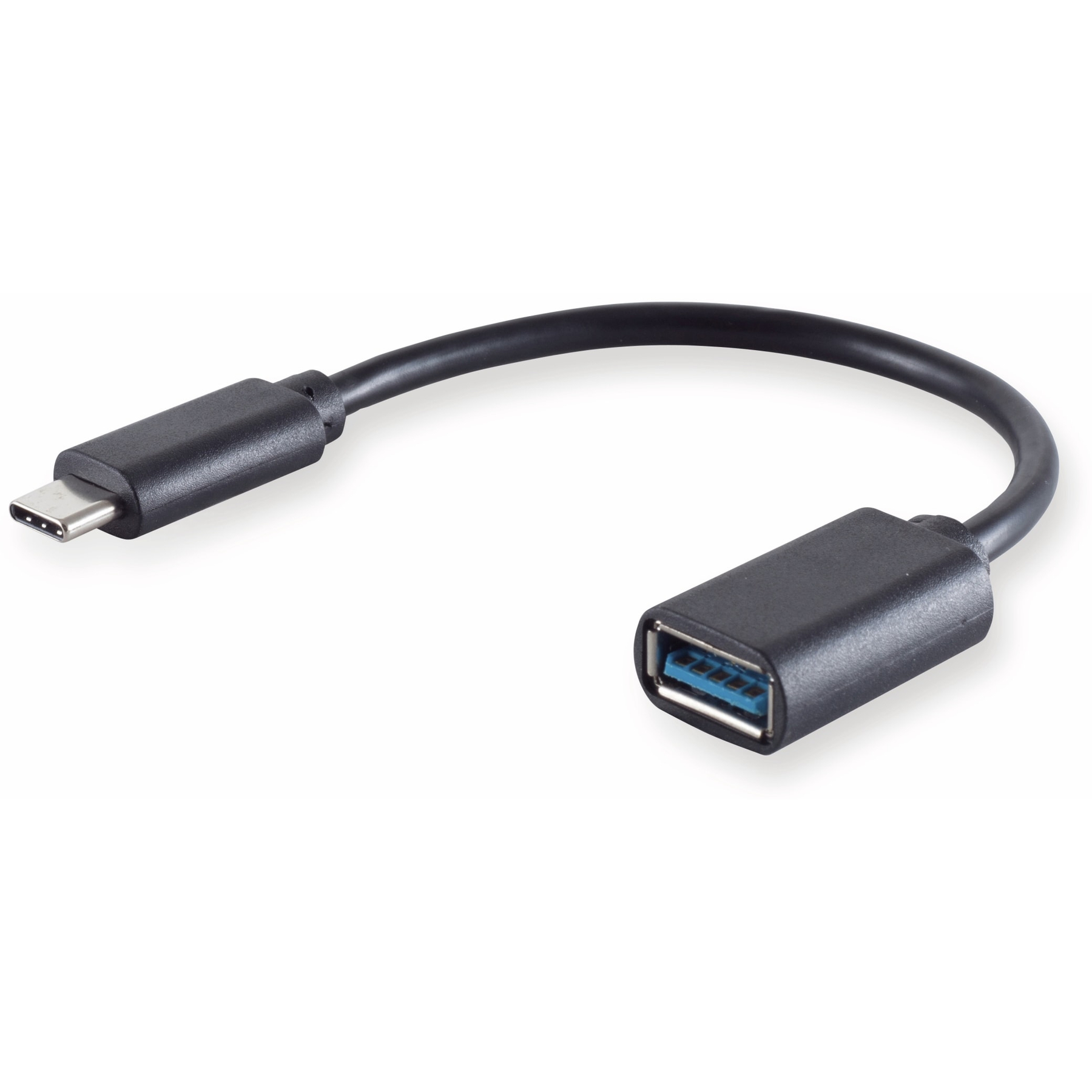 Schwarzes USB-C-zu-USB-Adapterkabel.