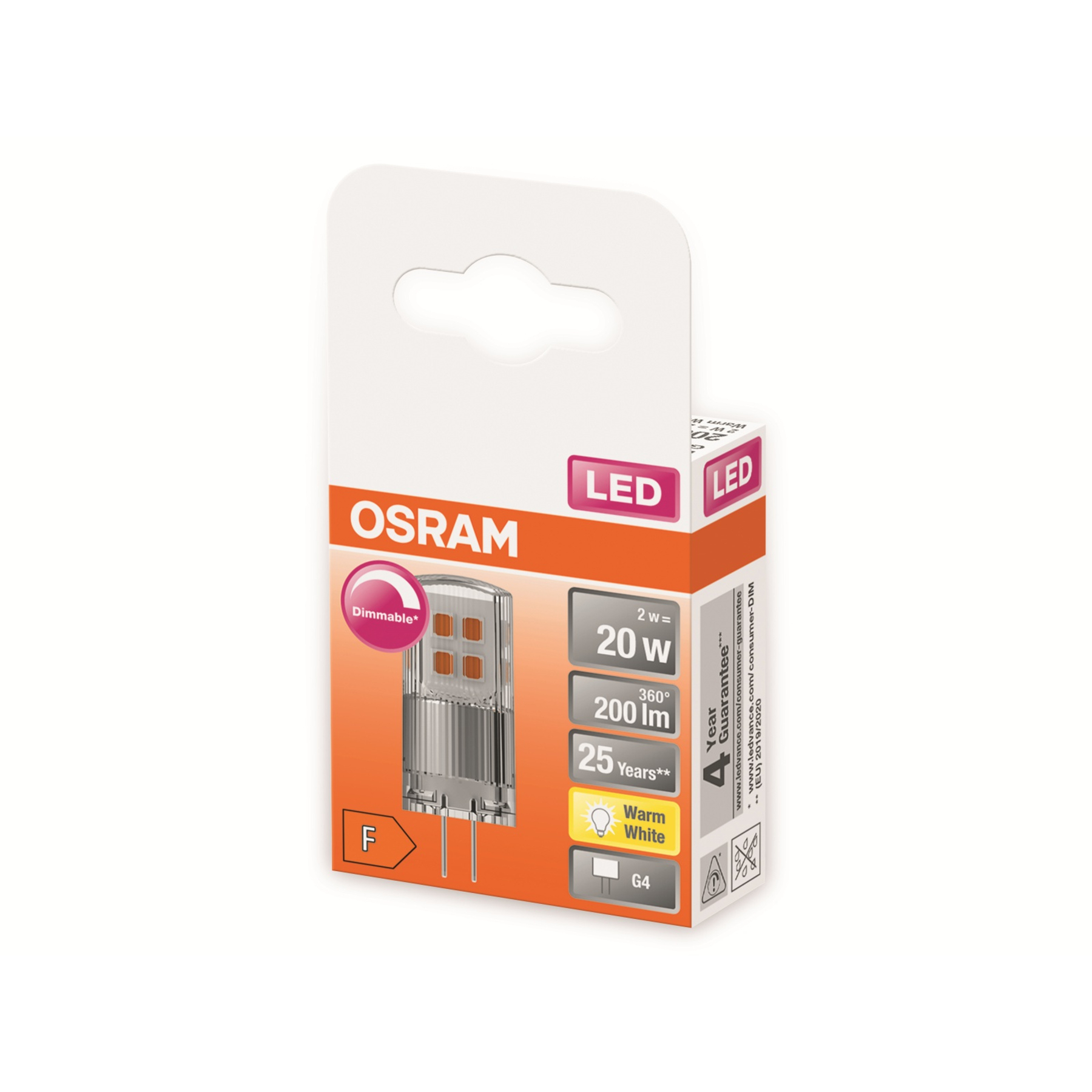 Białe pudełko zawierające światło LED, z tekstem i ikoną żarówki.