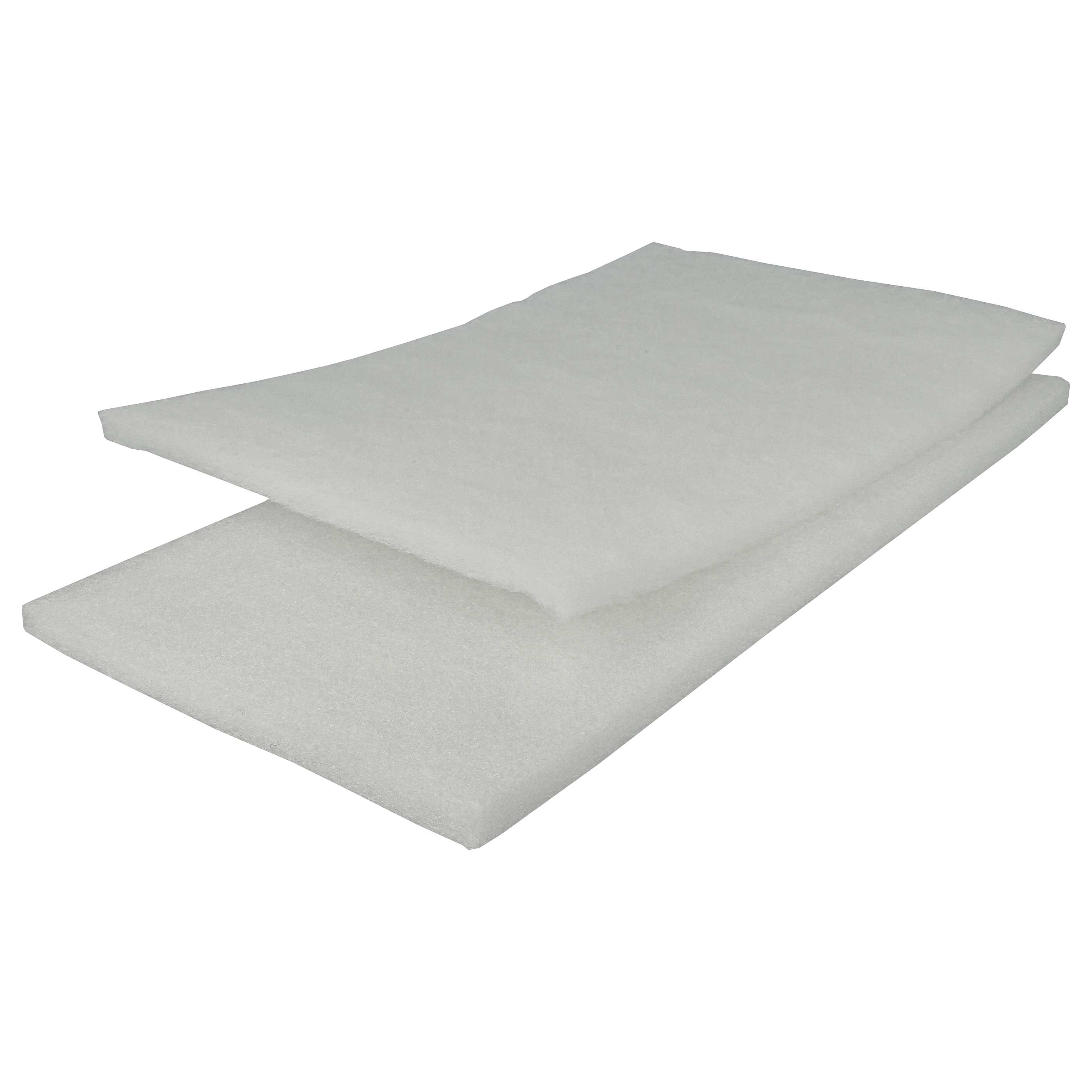 Zwei weiße Schaumstoffpads, übereinander. Sie sind rechteckig und haben eine weiche Textur.