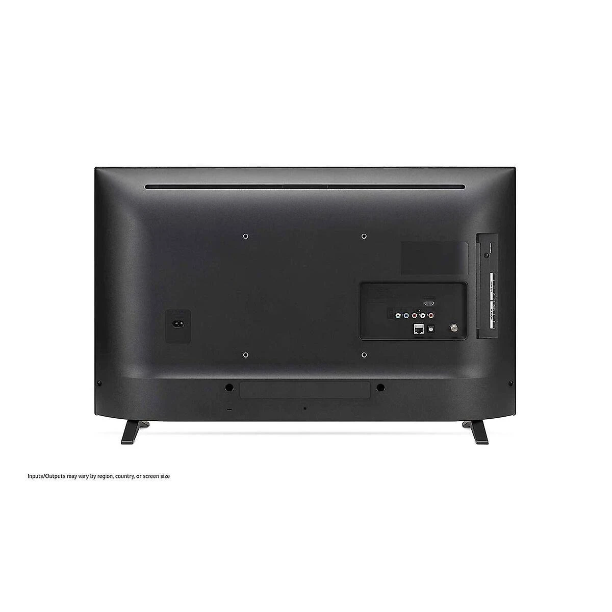 Il retro di una TV LG nera con ingressi e uscite visibili. Lo schermo è spento.