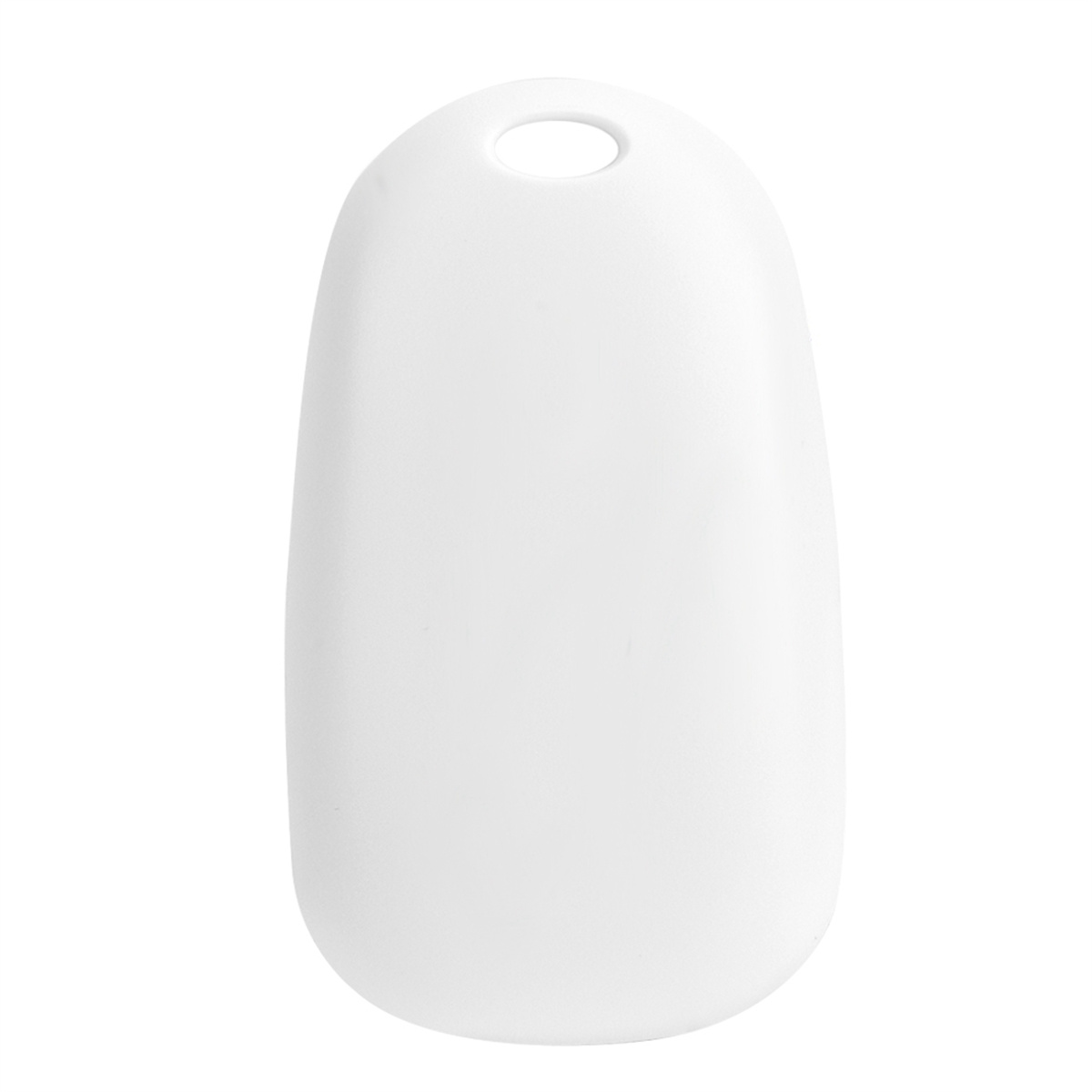 Ein weißes, oval geformtes, glattes Objekt mit einem Loch oben.