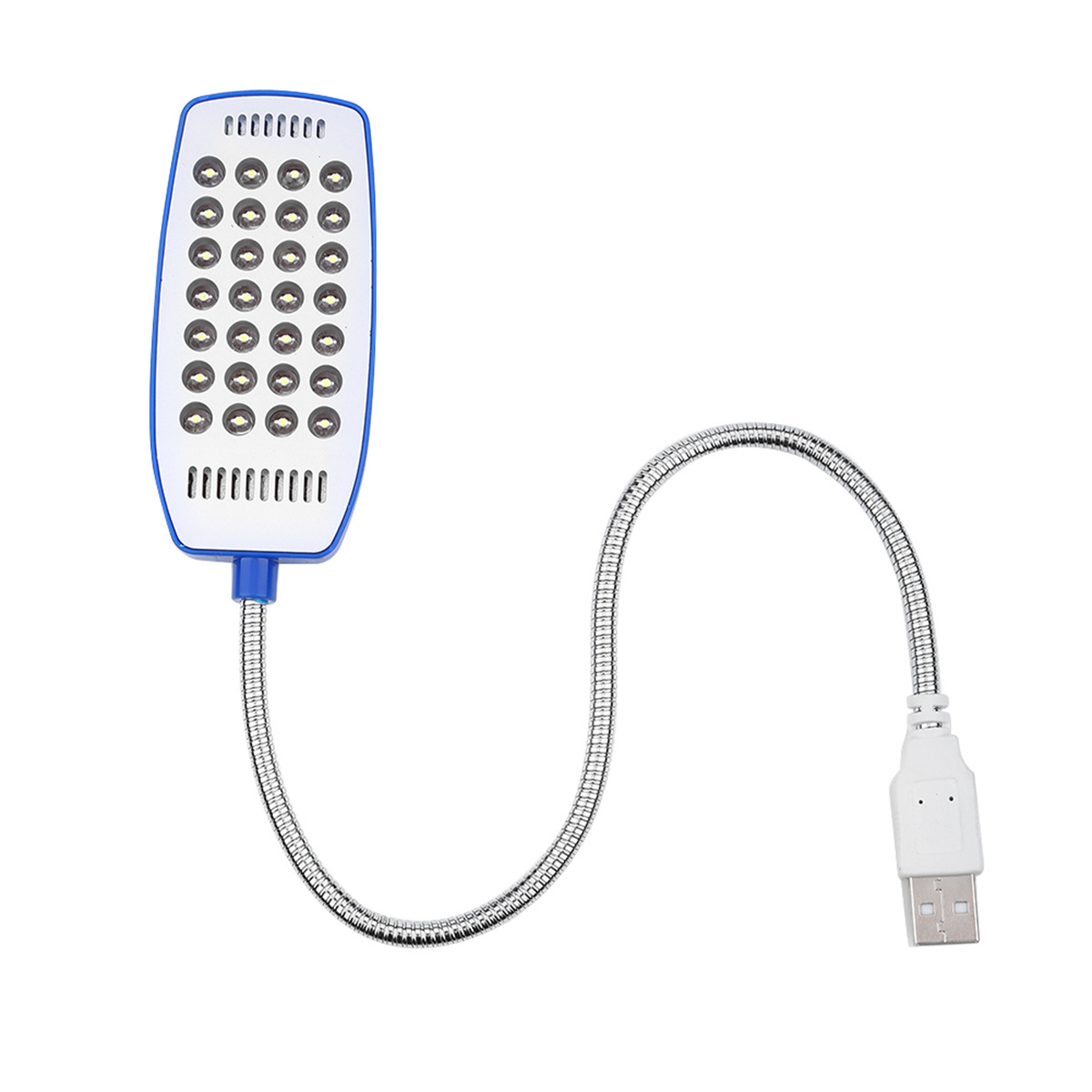 Eine USB-LED-Leuchte mit flexiblem Hals. Sie hat viele kleine Lichter und einen weißen USB-Anschluss.