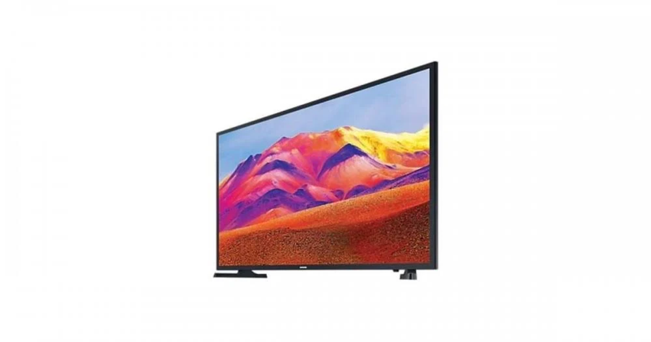 Lo schermo TV mostra un colorato paesaggio montano.
