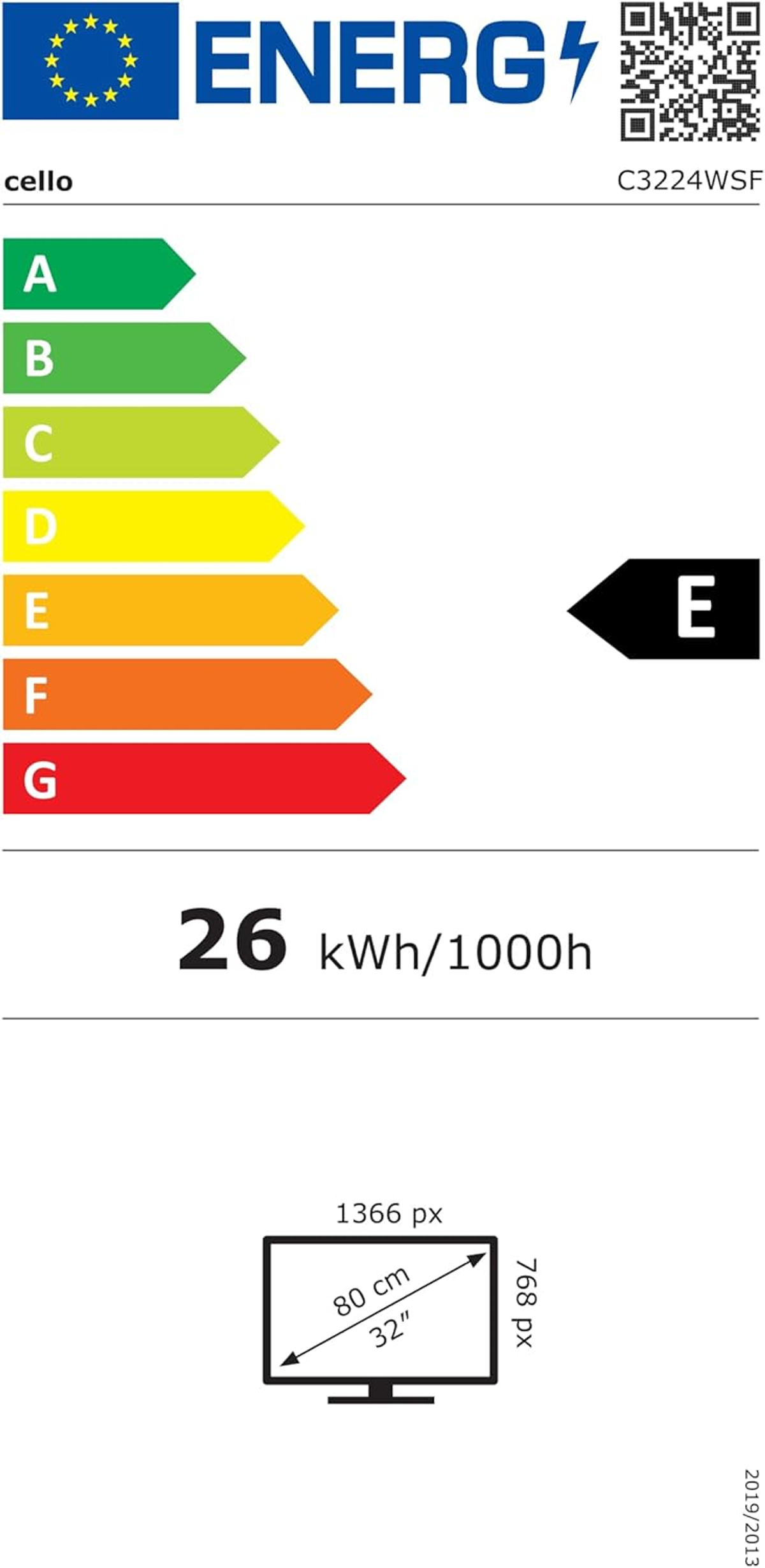 Energielabel für Fernseher, zeigt Energieeffizienzklasse.