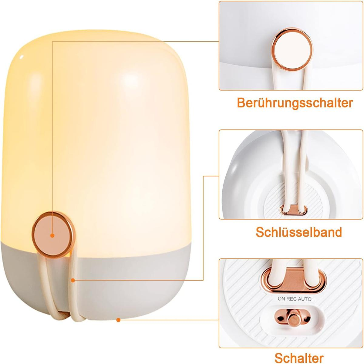 Weiße und graue Nachttischlampe mit roségoldenen Akzenten und Touch-Schalterdetails.