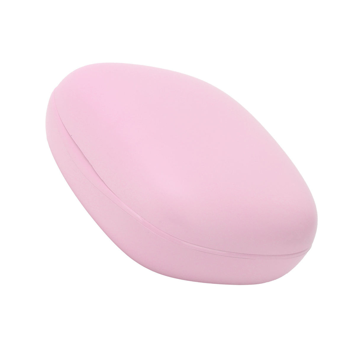 Ein rosa, ovalförmiges, geschlossenes Etui, auf weißem Hintergrund. Das Etui ist glatt und abgerundet.