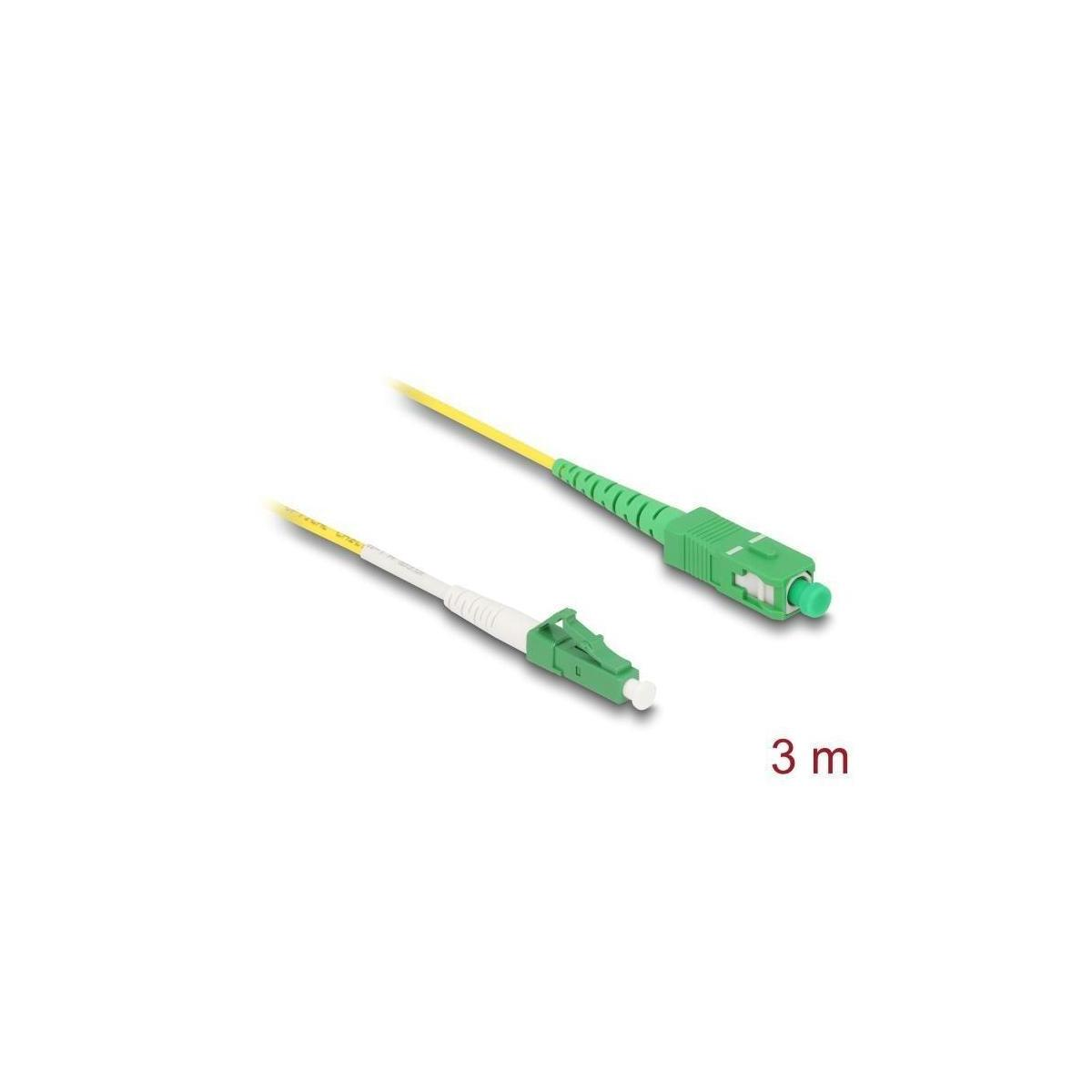 Due cavi in fibra ottica, un connettore verde e un connettore bianco. I cavi sono gialli.