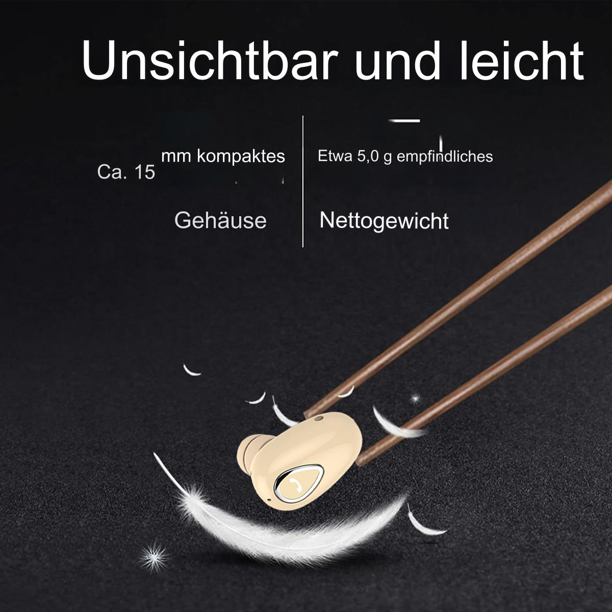 Ohrhörer mit Feder, auf dunklem Hintergrund. Text: 'unsichtbar' und 'leicht'.