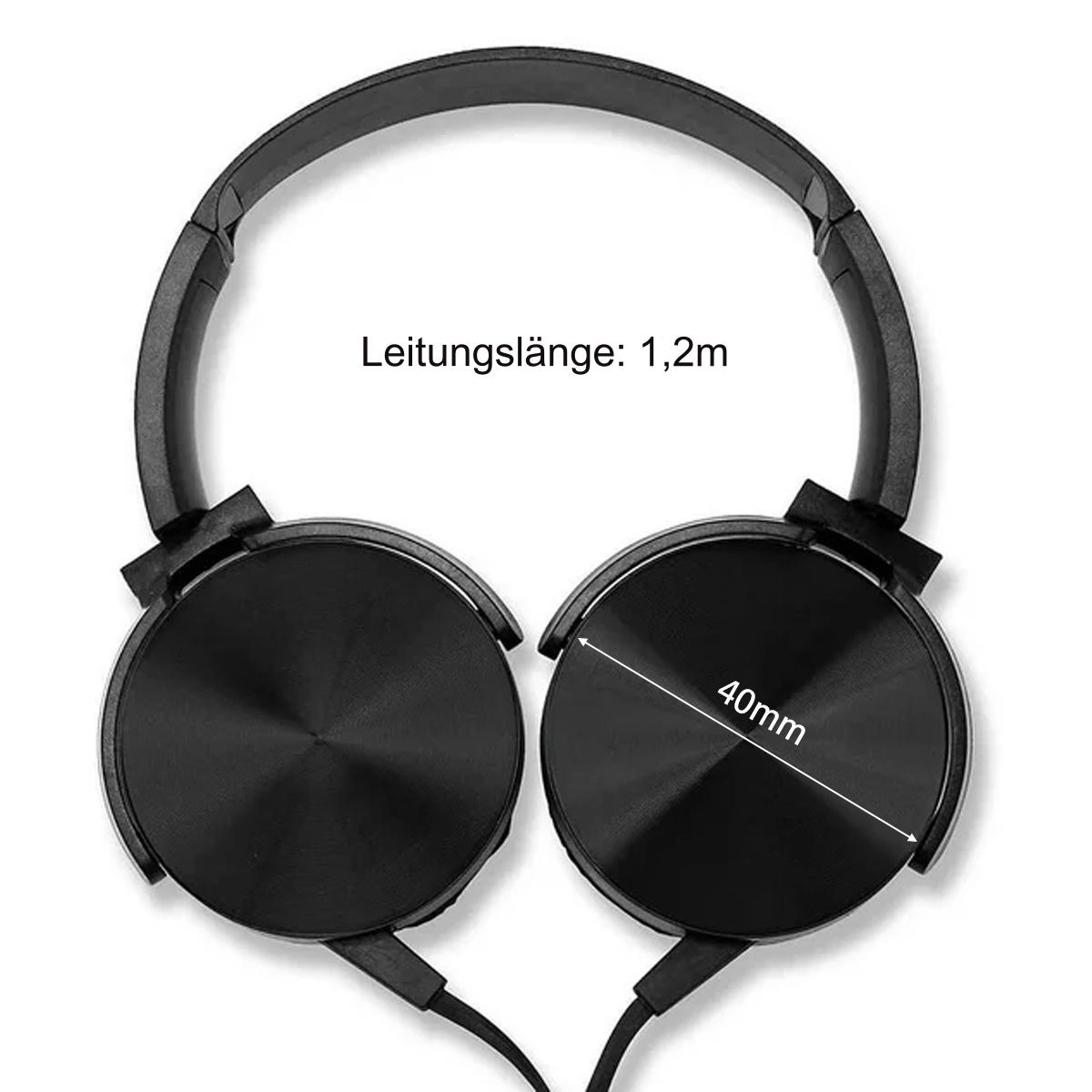 Schwarze Kopfhörer. Sie haben kreisförmige Ohrmuscheln mit silbernem Metallic-Finish und ein Verbindungsband.