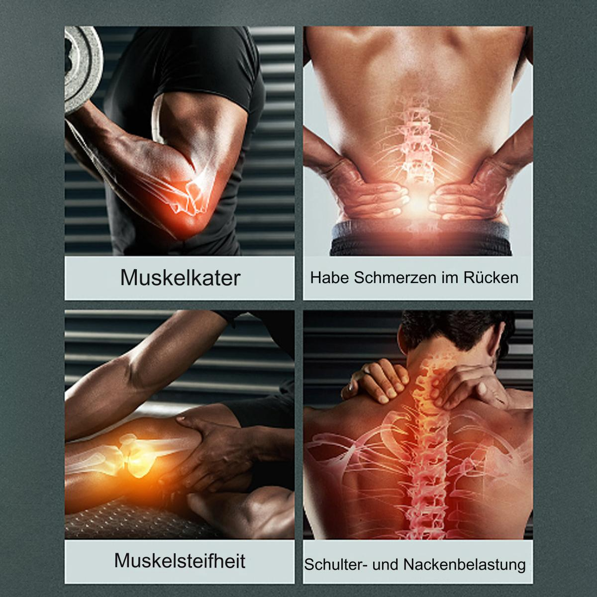 Das Bild zeigt Muskelkater und Steifheit an verschiedenen Körperteilen. Verschiedene Schmerzsymptome.