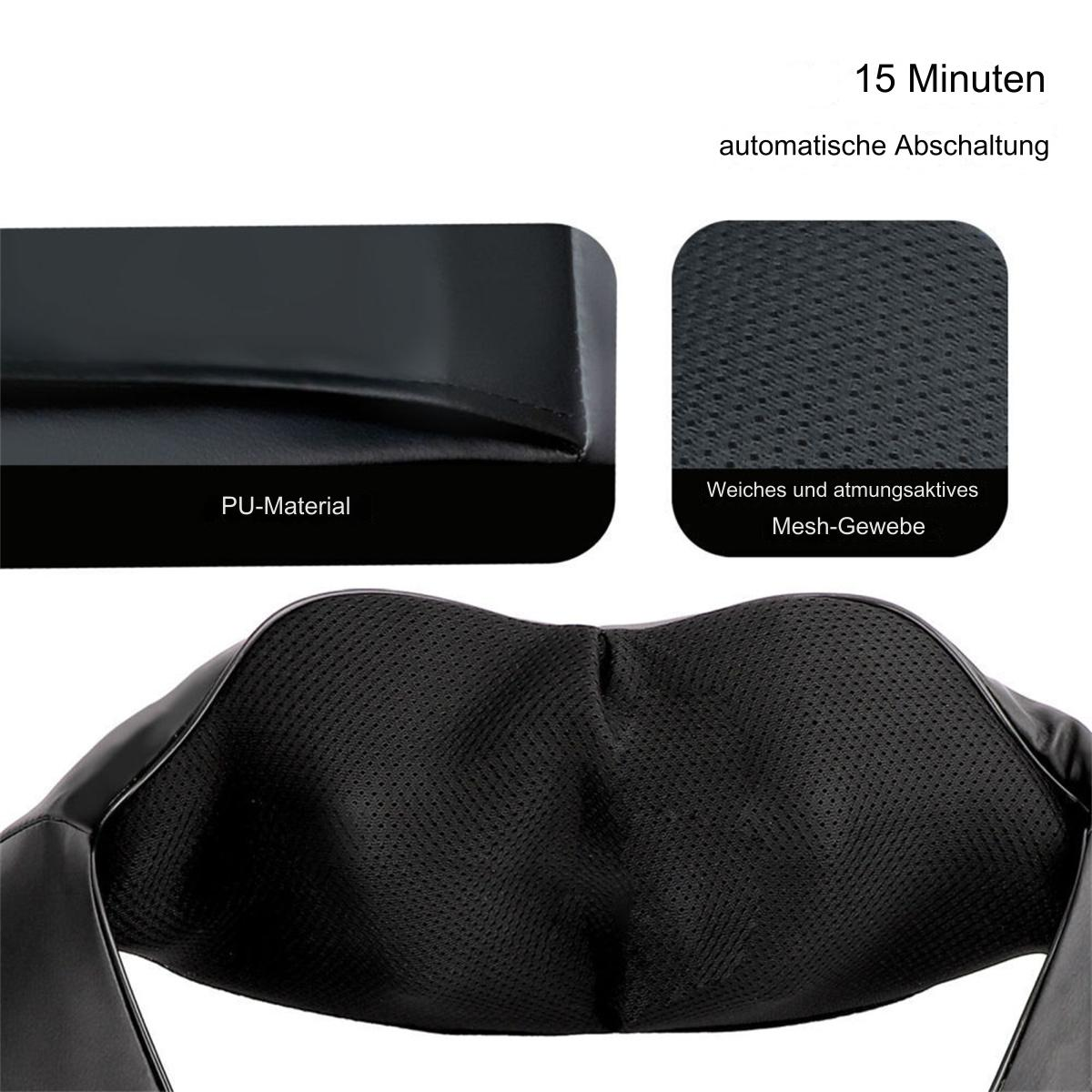 Schwarzes Massagegerät. Merkmale sind PU-Material und Mesh-Gewebe auf weißem Hintergrund.