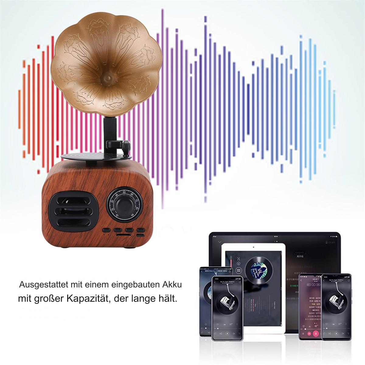 Holz-Radiolautsprecher im Vintage-Design. Mit blütenförmigem Lautsprecher und Lautstärkeregler.