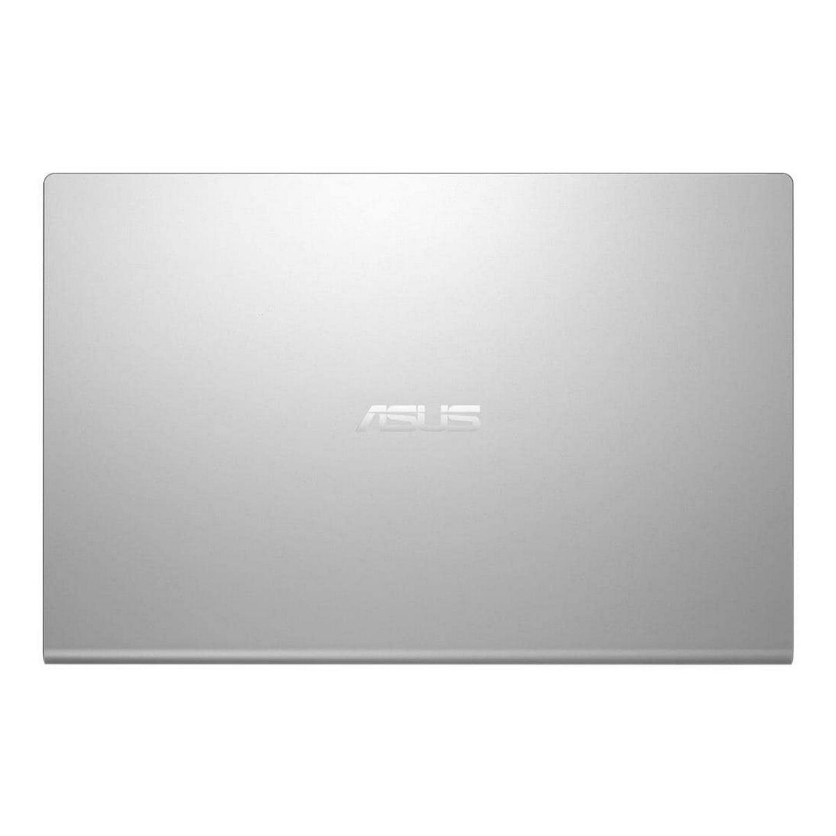 Un laptop argentato con il logo ASUS su sfondo bianco.