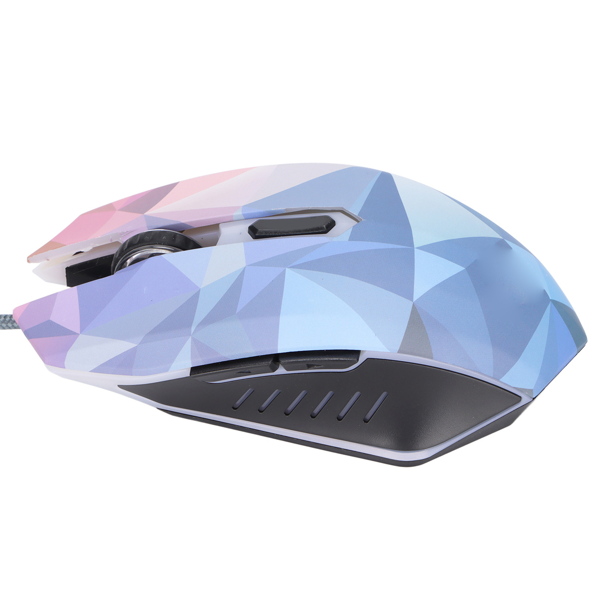 Eine Gaming-Maus mit farbenfrohem geometrischen Design.