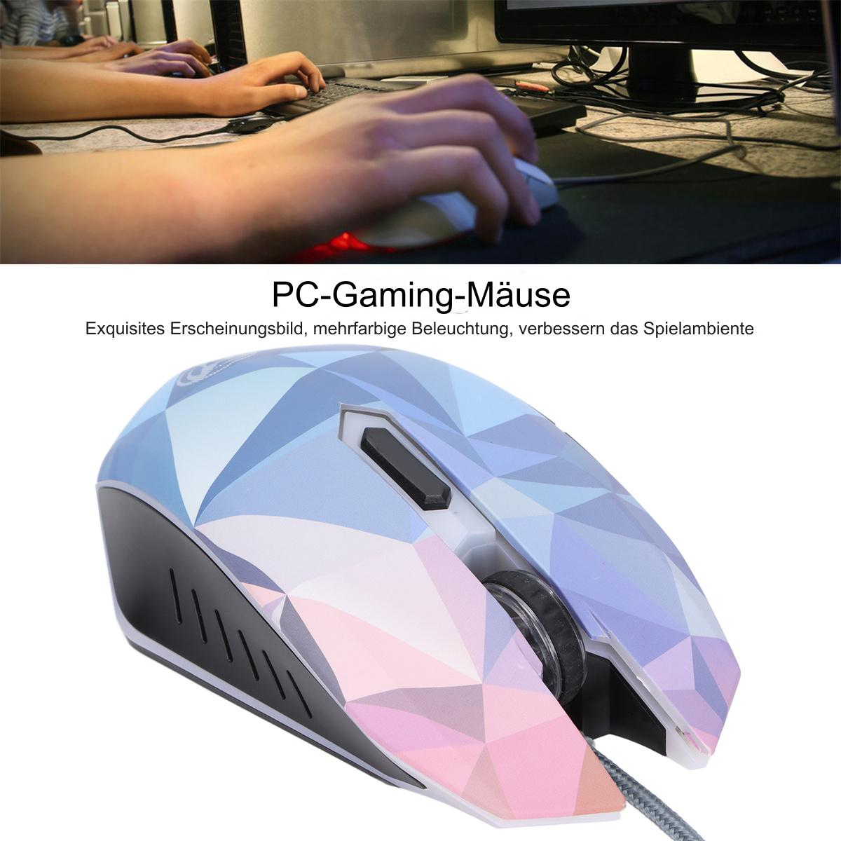 Bunte Gaming-Maus mit Hand, die im Hintergrund eine Tastatur benutzt.