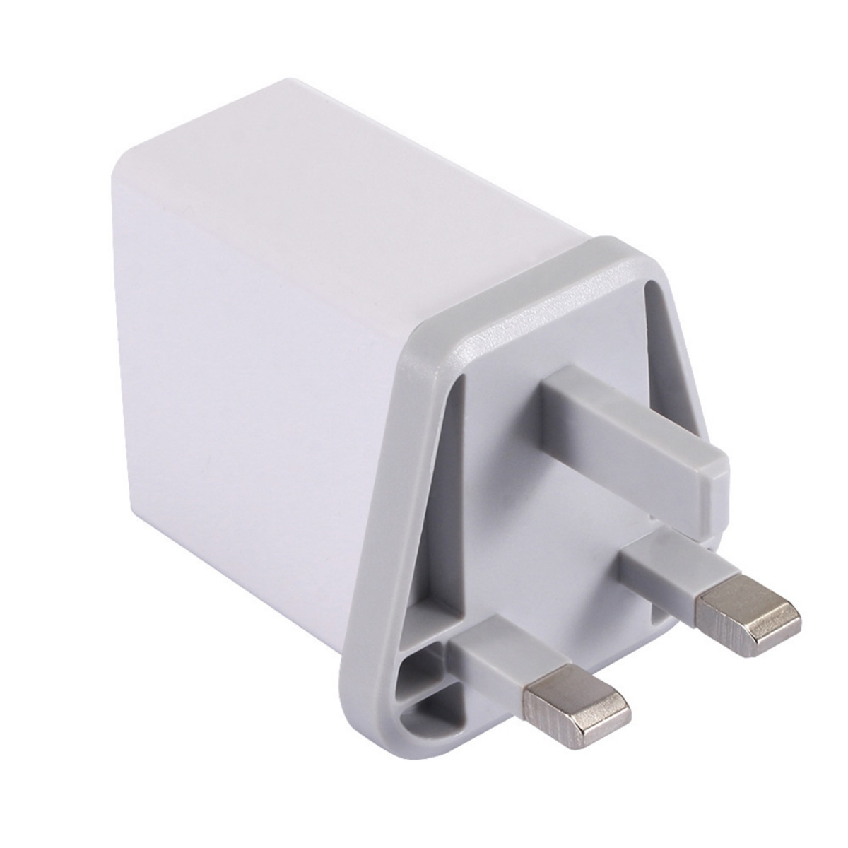 Weißer UK-Stecker mit grauen Akzenten.