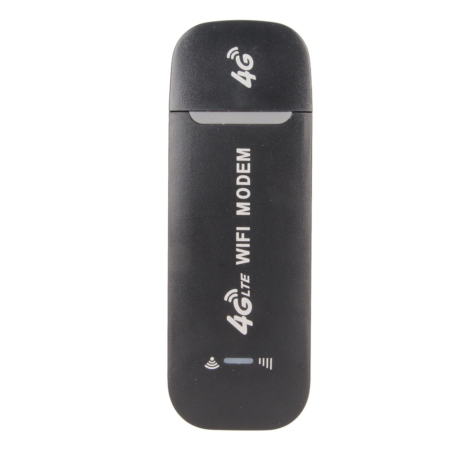 Schwarzes 4G-WLAN-Modem mit 4G- und WLAN-Logos auf weißem Hintergrund.