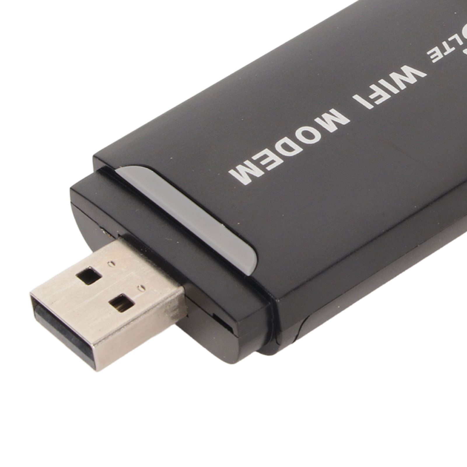 Schwarzes USB-WLAN-Modem mit USB-Anschluss und dem Text WIFI MODEM.