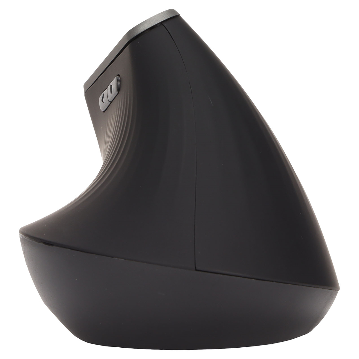 Ergonomische vertikale Maus, schwarz, auf weißem Hintergrund.