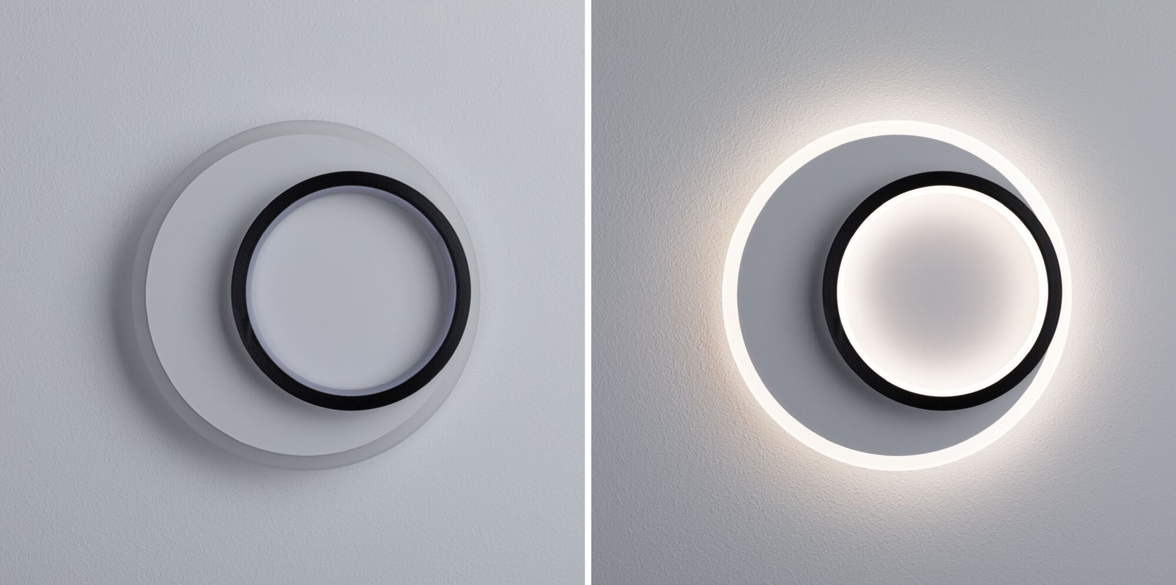 Zwei moderne Wandleuchten, die das Licht aus- und eingeschaltet zeigen.