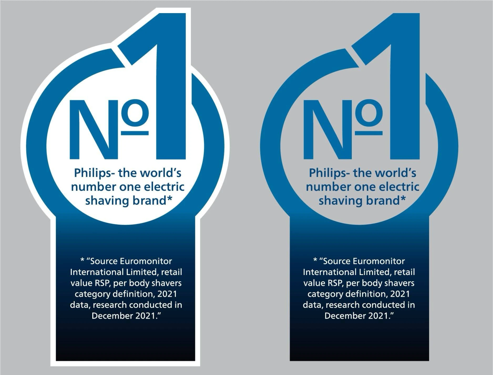 Dos logotipos circulares. Philips es la marca número uno mundial de afeitadoras eléctricas.