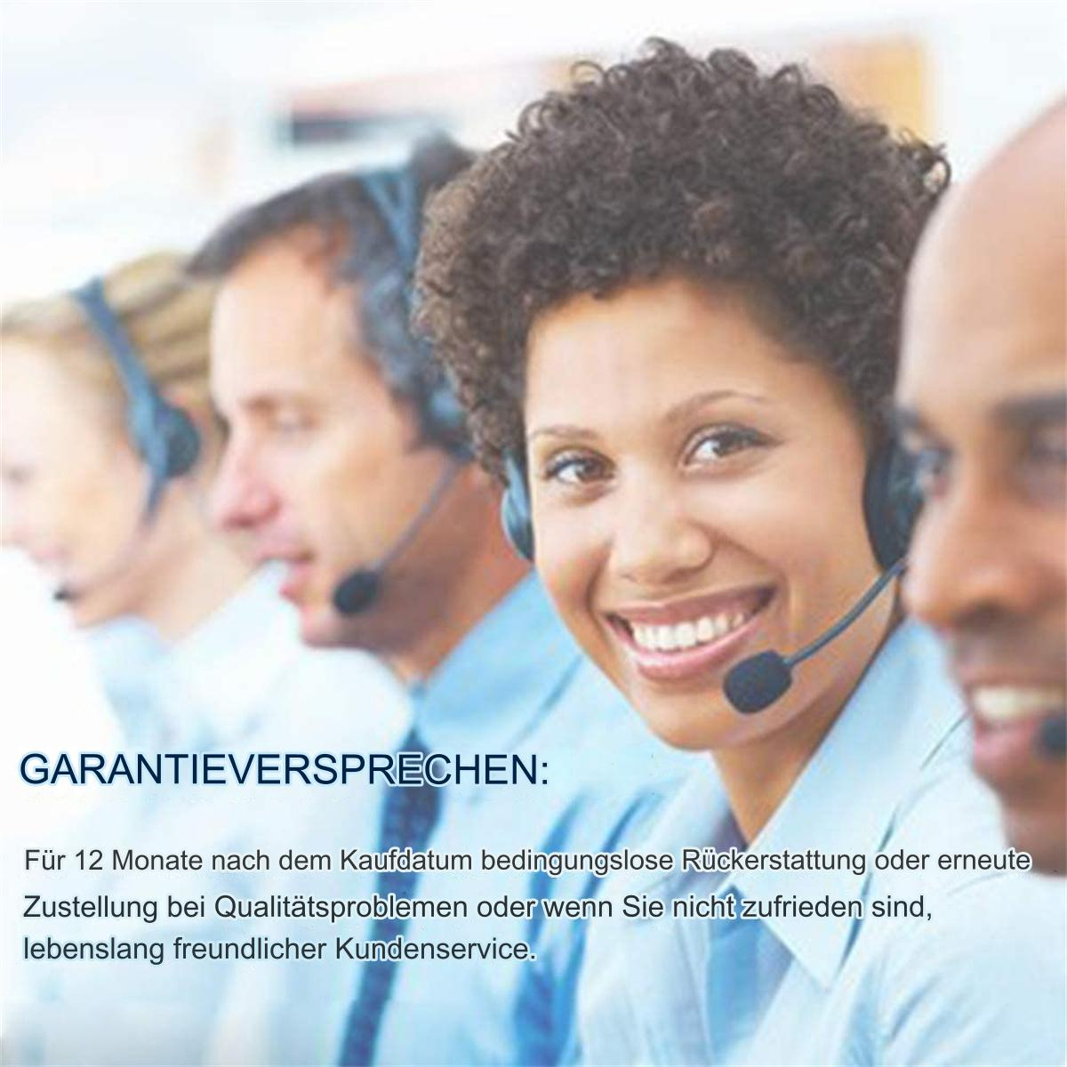 Gruppe von Menschen mit Headsets, die lächeln, mit Text über den Kundenservice.