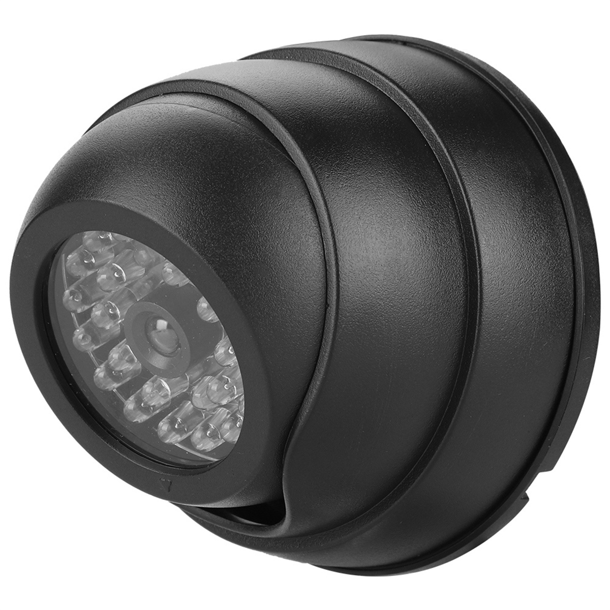 Schwarze Überwachungskamera mit vielen kleinen Lichtern, runde Form.