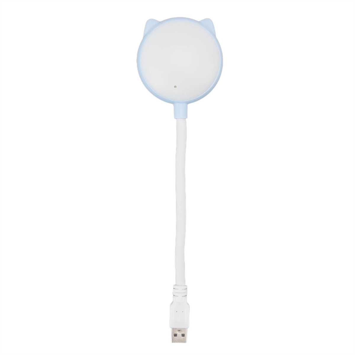 Weiße USB-Lampe in Katzenform. Sie hat einen flexiblen Hals und USB-Anschluss.