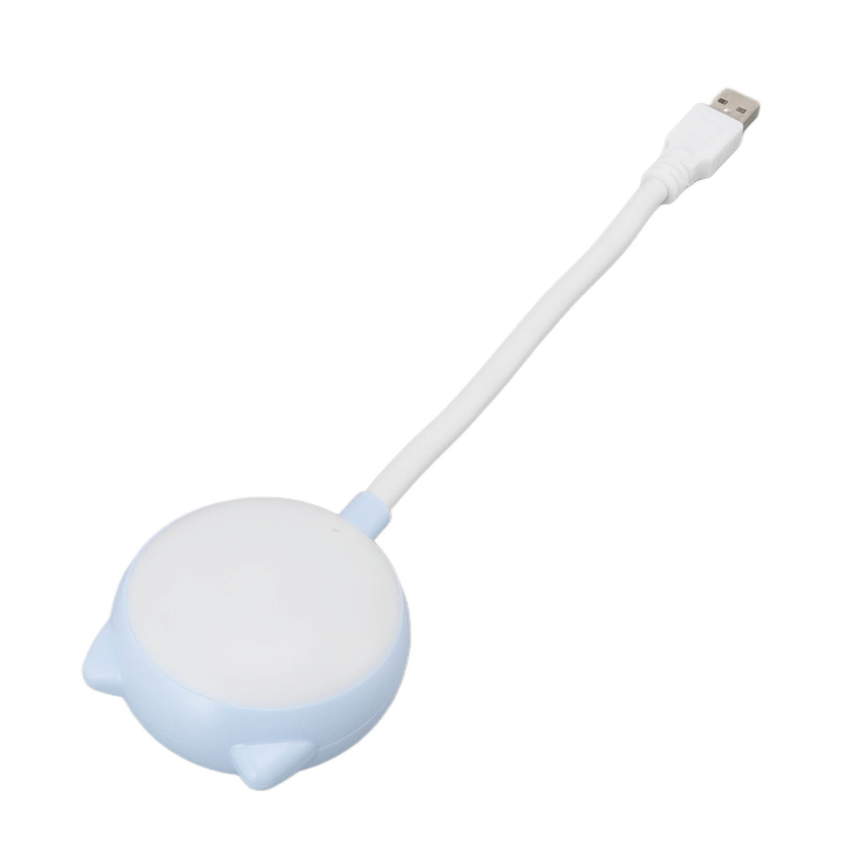Blau-weißes USB-betriebenes Licht mit rundem Kopf und Katzenohren.