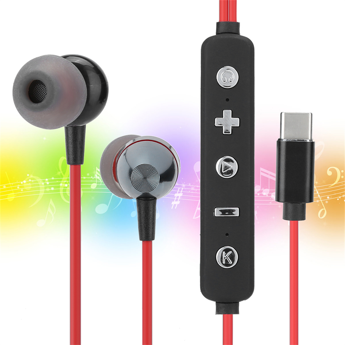 Rote und schwarze Kopfhörer mit Bedienfeld und USB-C-Anschluss.