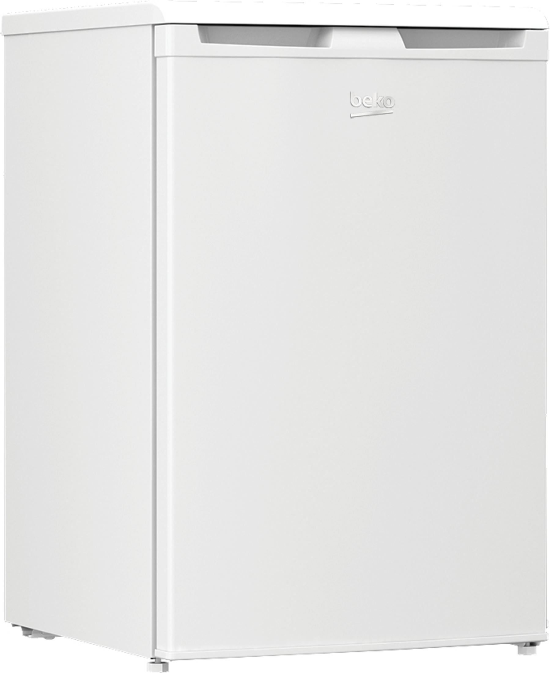 Ein weißer Beko Mini-Kühlschrank mit schlichtem Design.