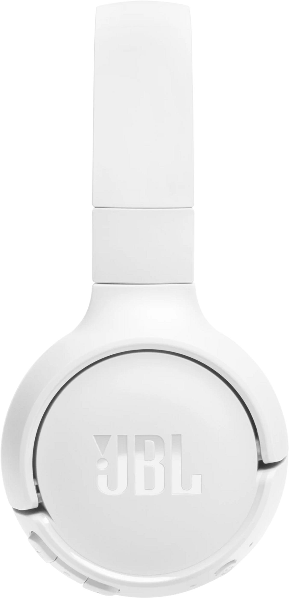 Weiße JBL-Kopfhörer. Das Design ist symmetrisch mit dem JBL-Logo auf beiden Ohrmuscheln.
